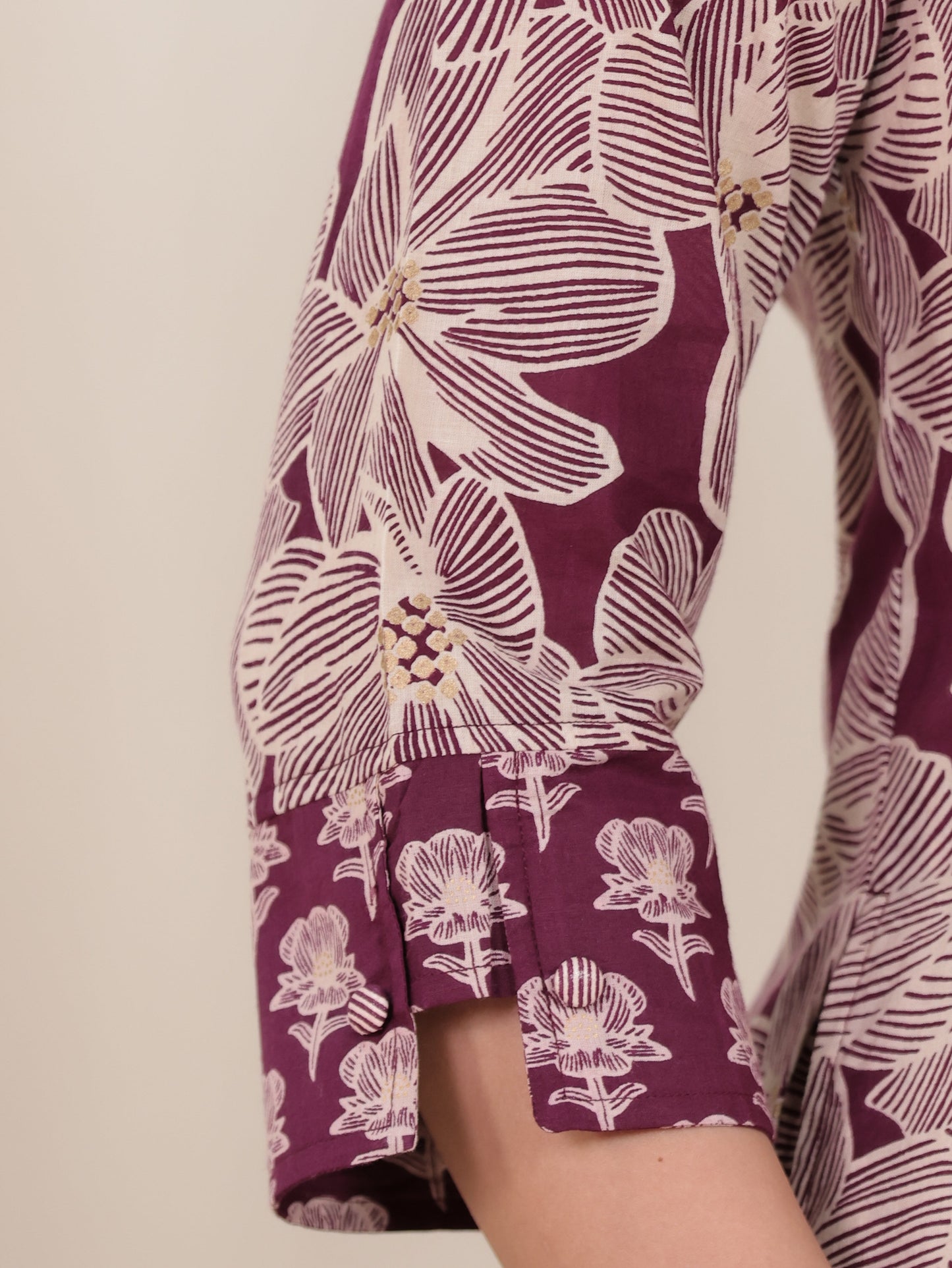 Soft Cotton Floral Flared Beige Kurta