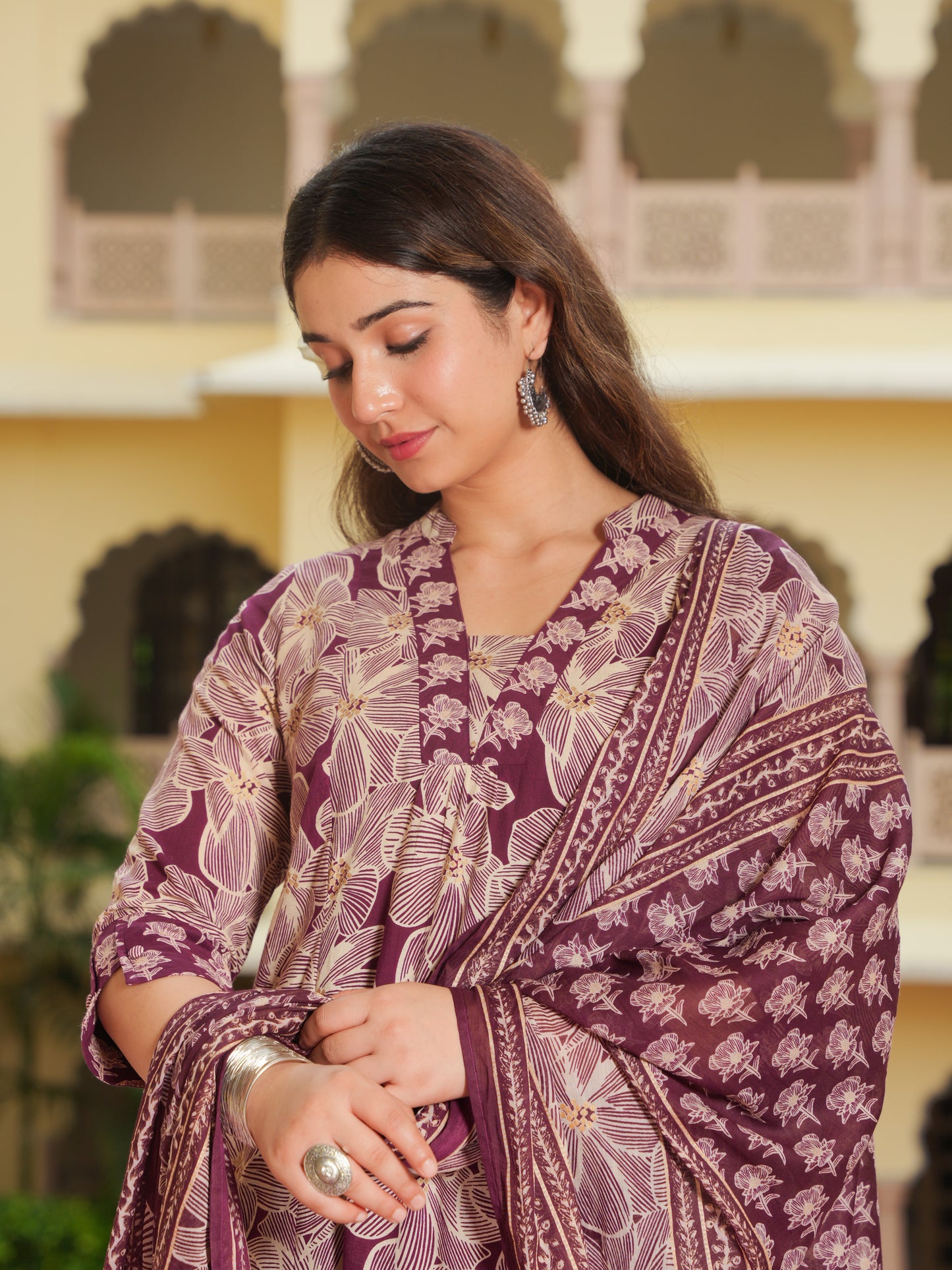 Soft Cotton Floral Flared Beige Kurta