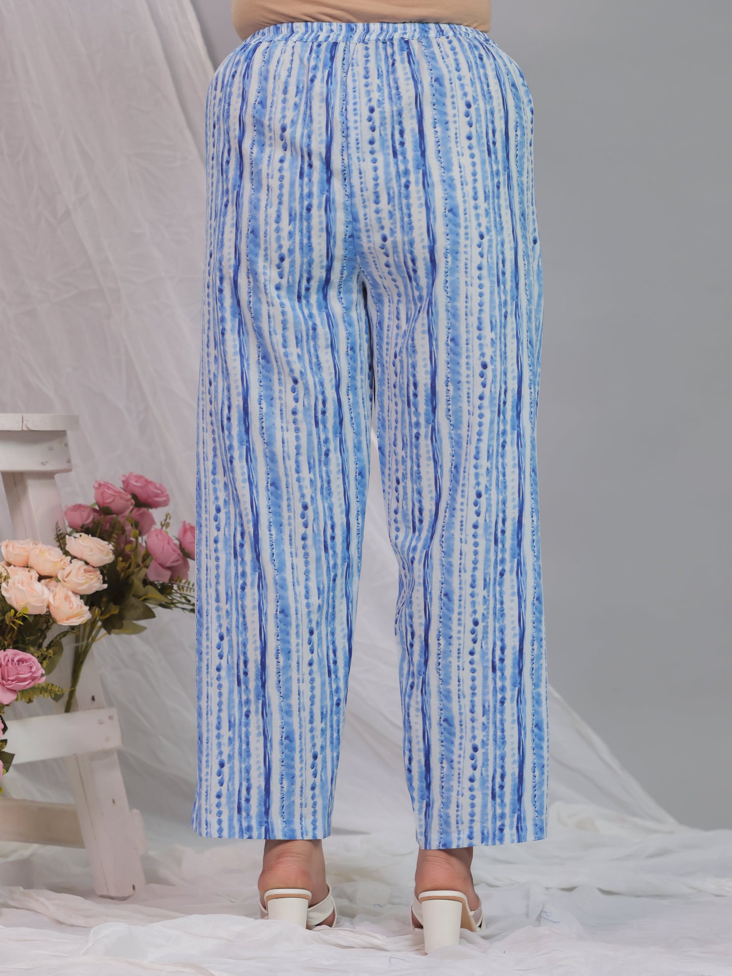 Soft Cotton Striped Baby Blue Straight Trousers
