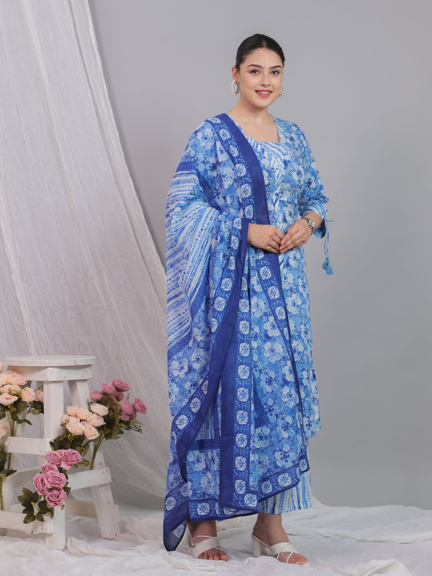 Cotton Voile Striped Baby Blue Dupatta