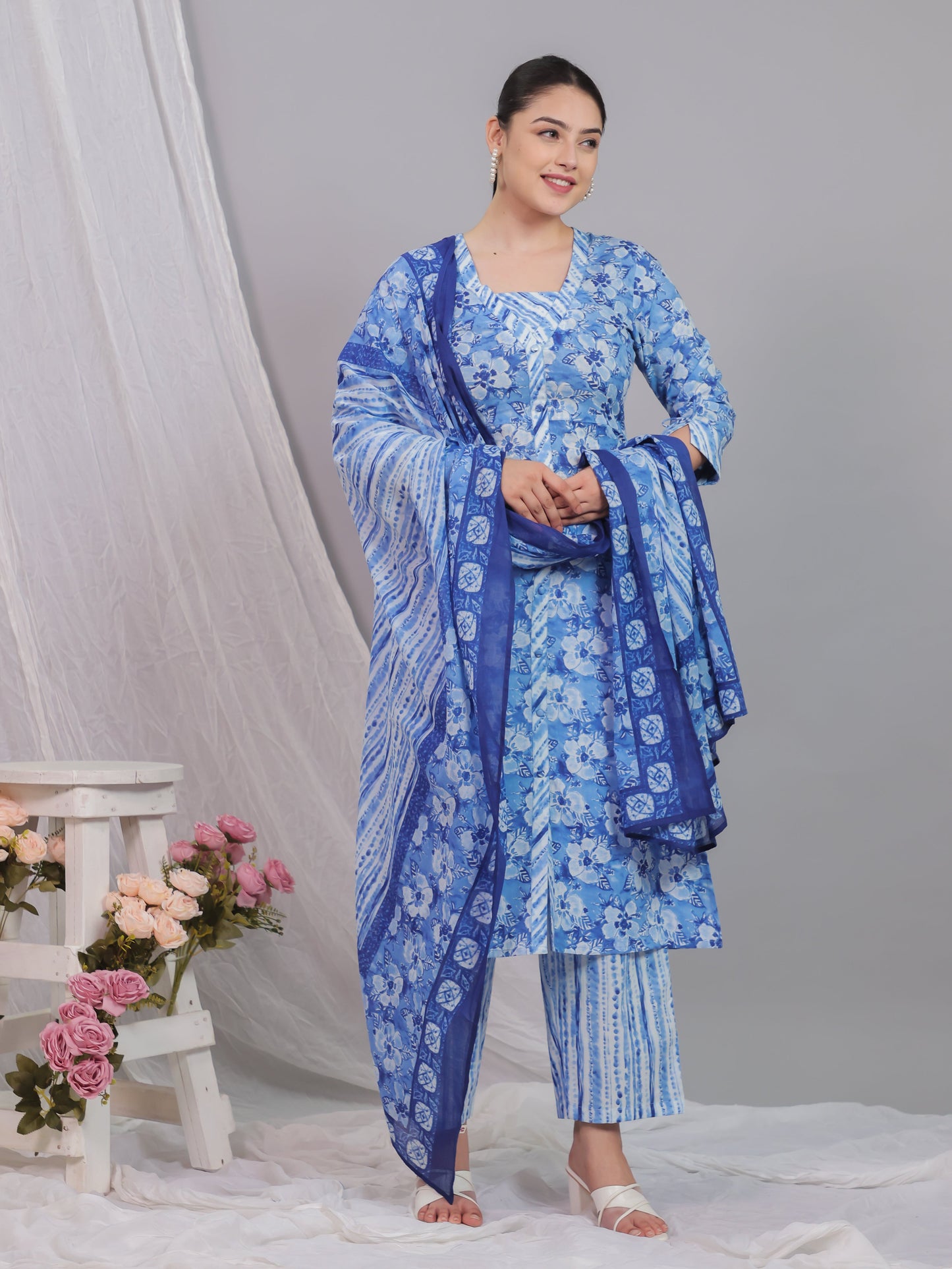 Cotton Voile Striped Baby Blue Dupatta