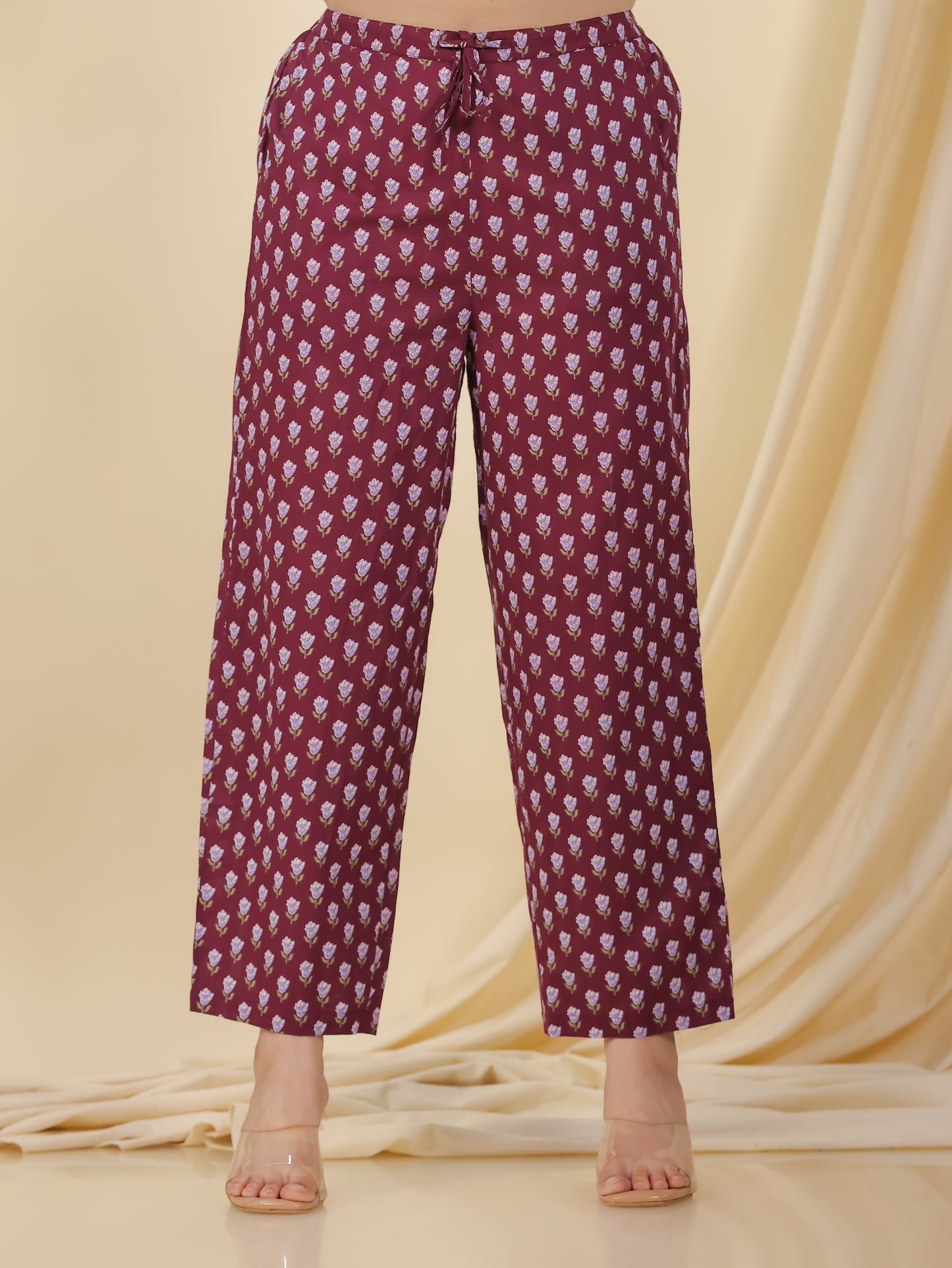 Soft Cotton Floral A-line Wine Kurta