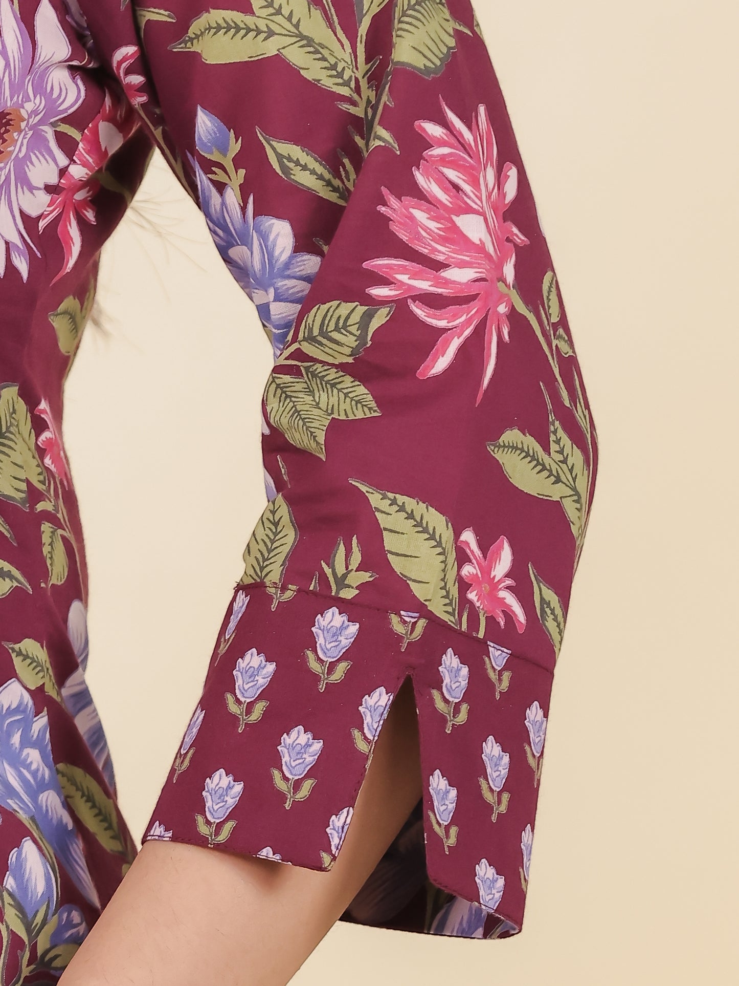Soft Cotton Floral A-line Wine Kurta