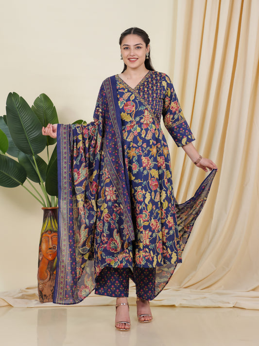 Cotton Voile Floral Blue Dupatta