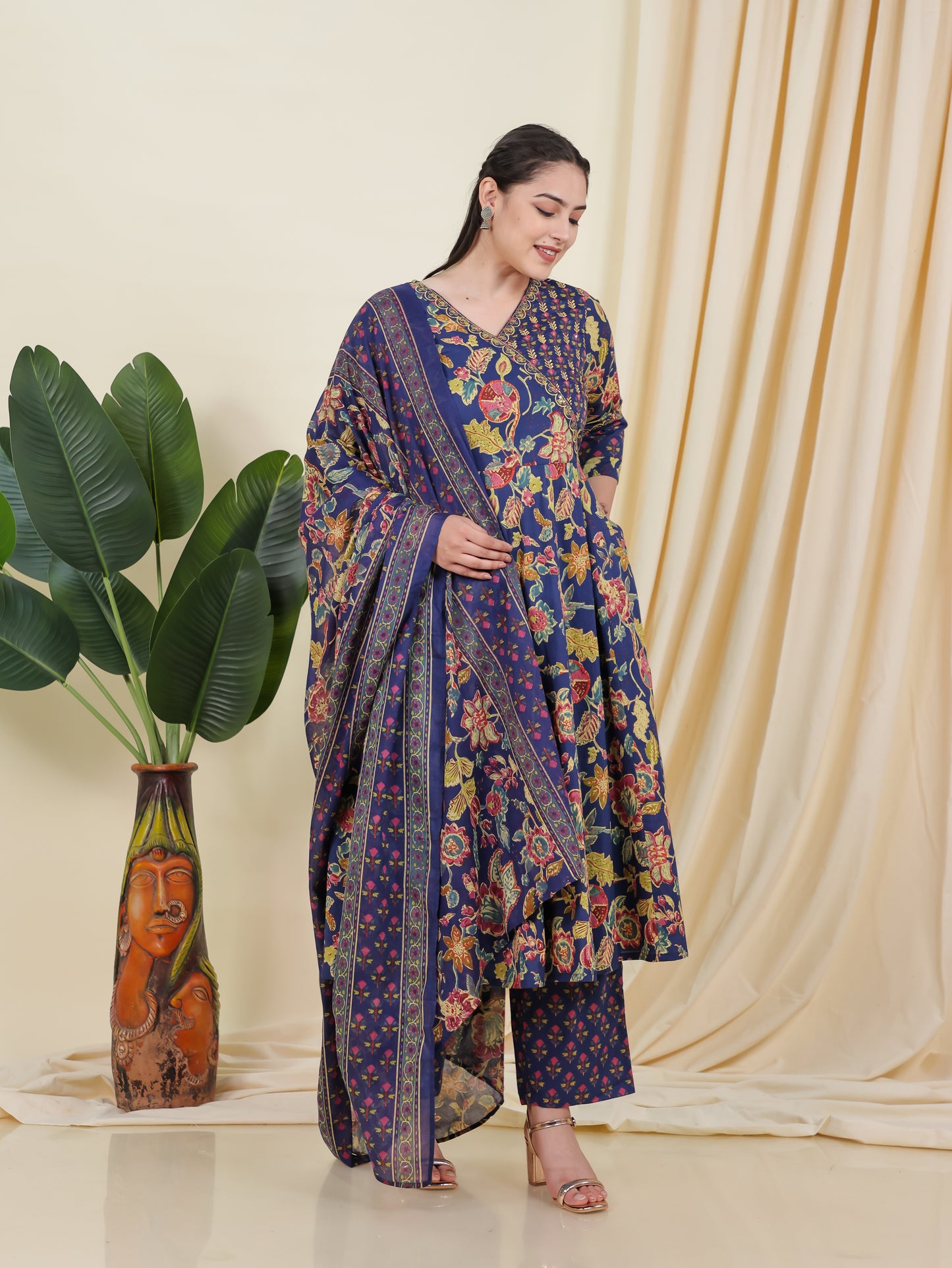 Cotton Voile Floral Blue Dupatta