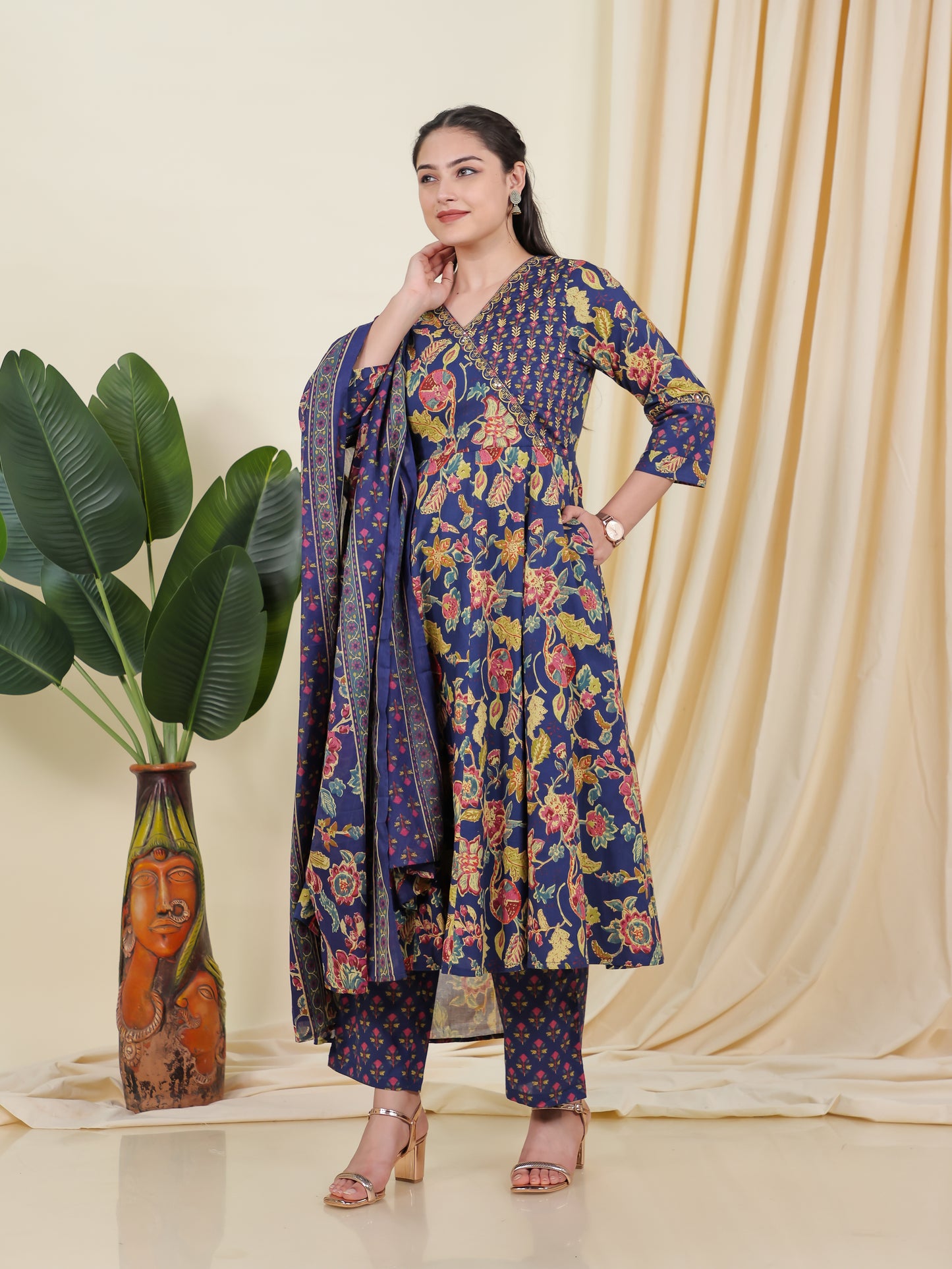 Cotton Voile Floral Blue Dupatta