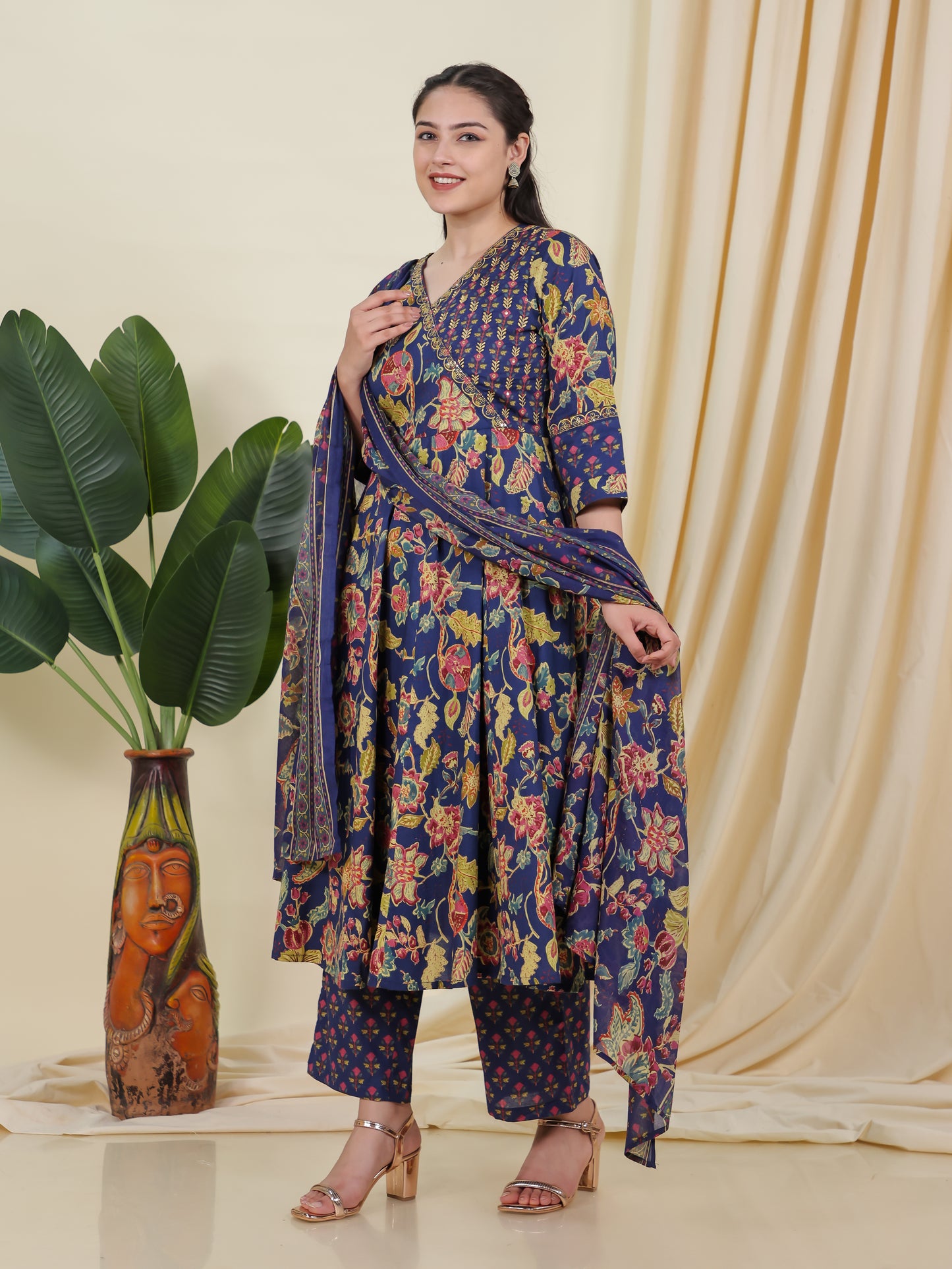 Cotton Voile Floral Blue Dupatta