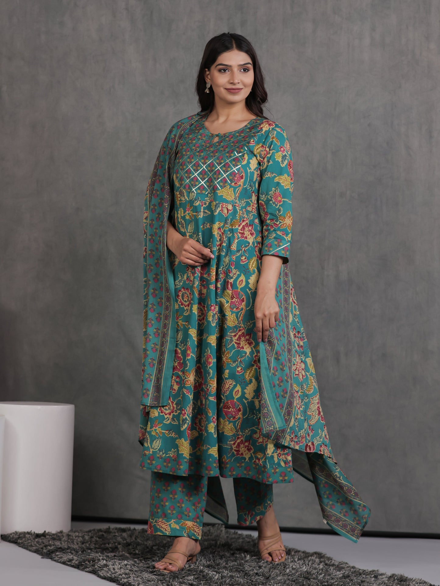Cotton Voile Floral Green Dupatta