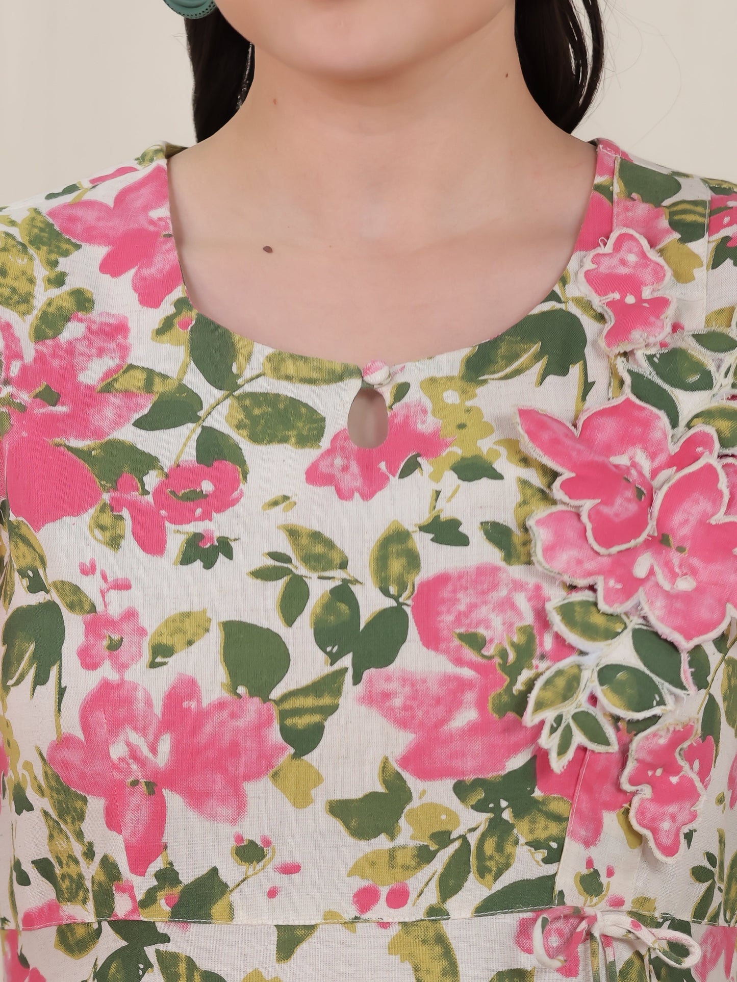 Embroidered Linen Cotton Floral Tiered Off White Dress