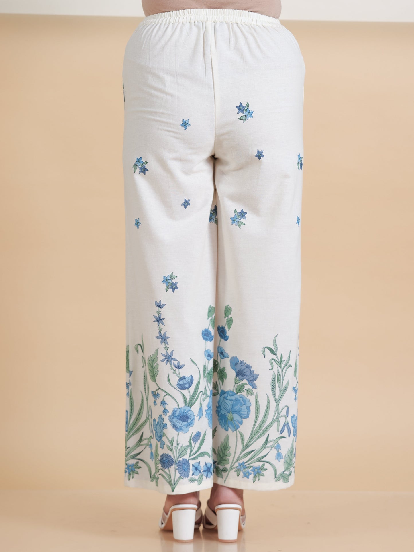 Linen Cotton Placement Print Off White Palazzo