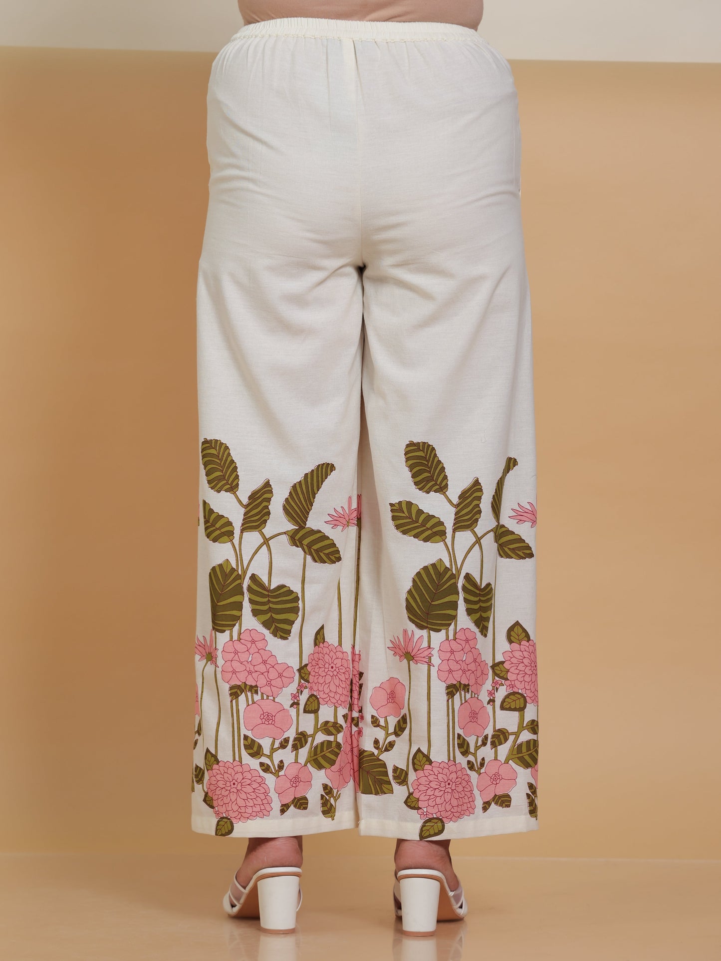 Linen Cotton Placement Print Off White Palazzo