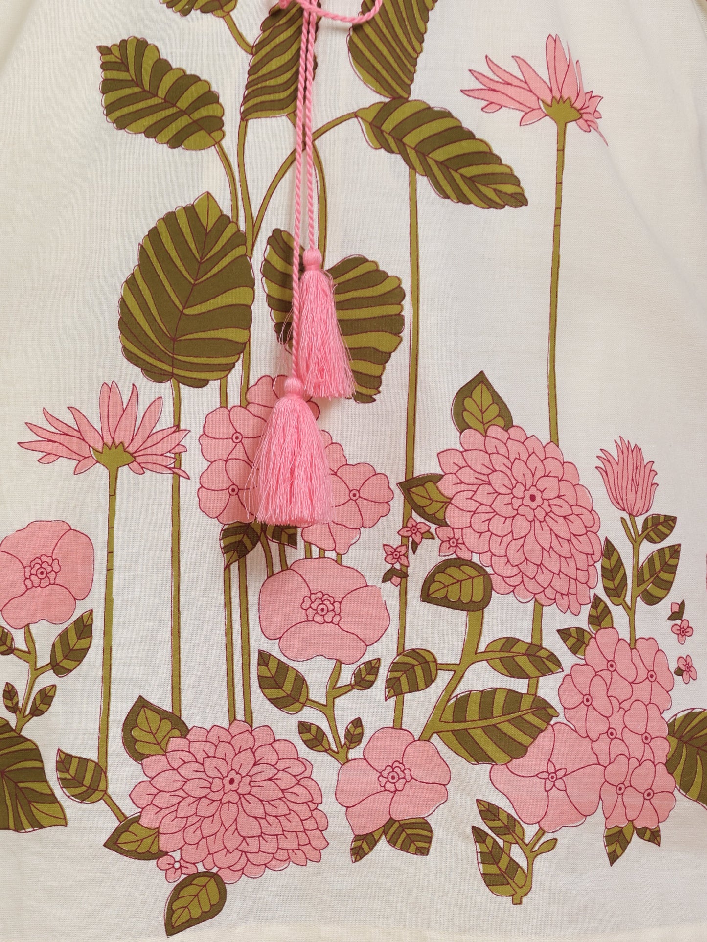 Linen Cotton Placement Print Flared Off White Kaftan