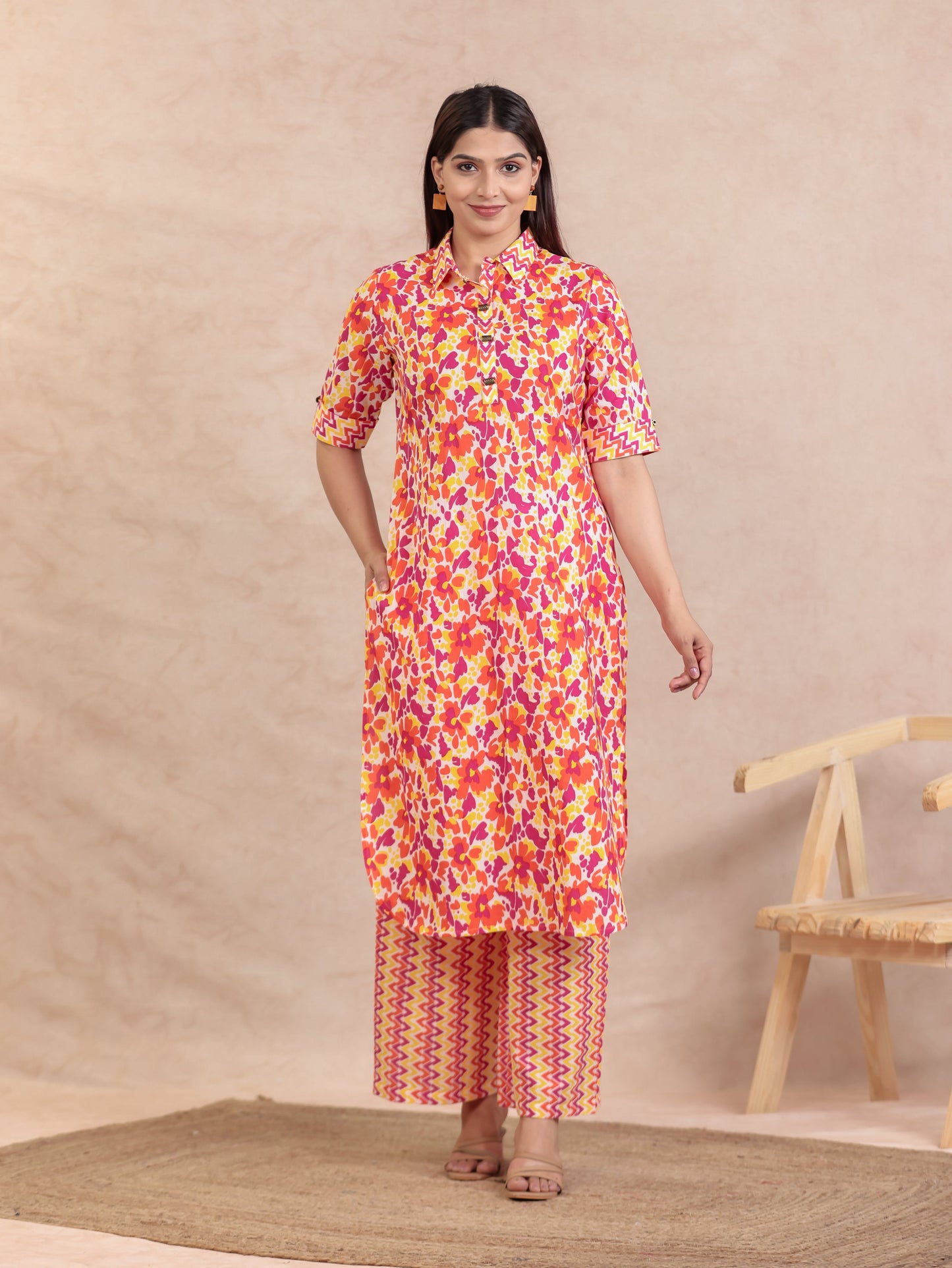 Soft Cotton Abstract Pathani Yellow Kurta