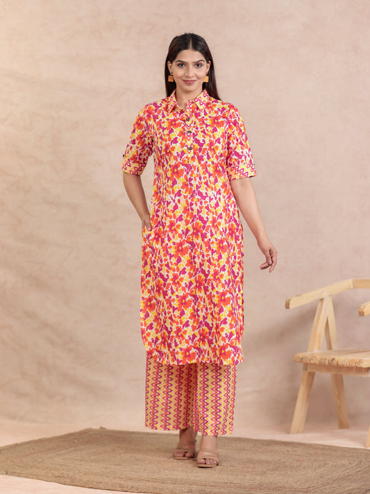 Soft Cotton Abstract Pathani Yellow Kurta
