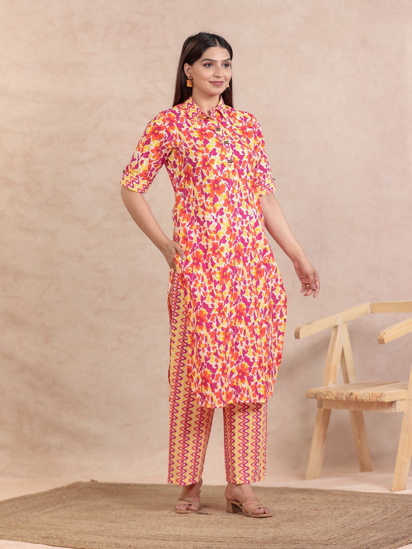 Soft Cotton Abstract Pathani Yellow Kurta