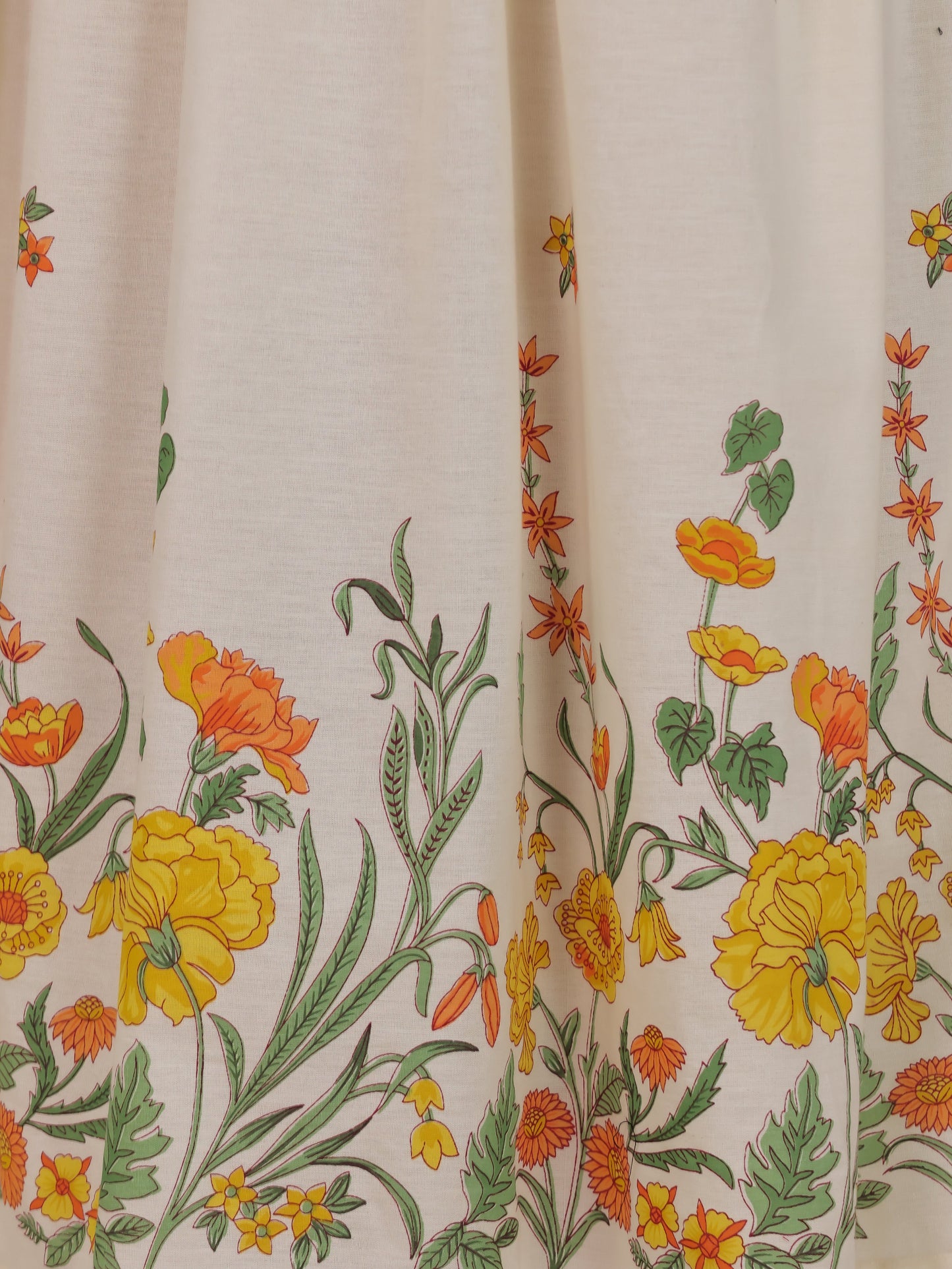 Embroidered Linen Cotton Placement Print Flared Off White Dress