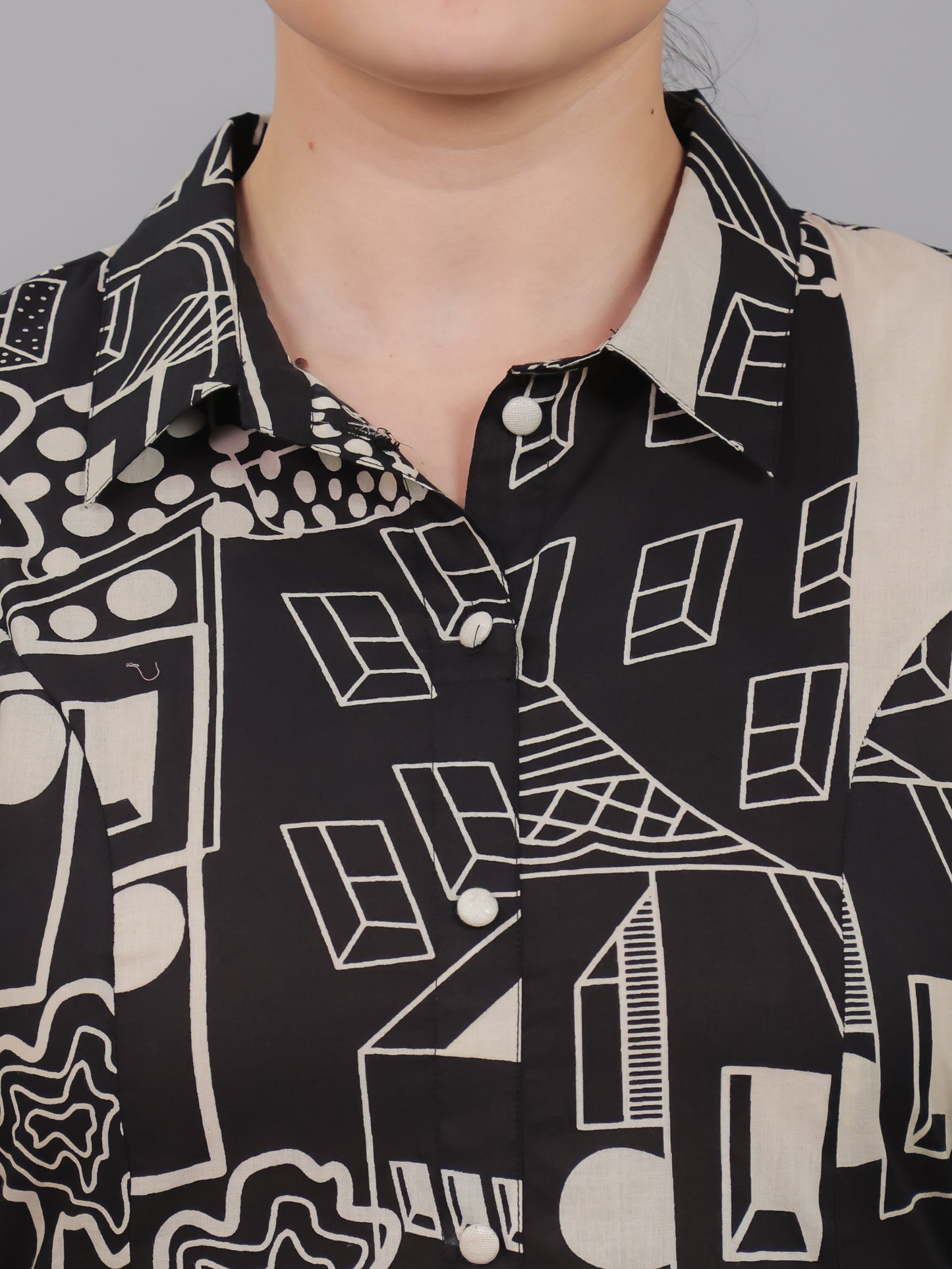 Soft Cotton Geometric High Low Black Kurta