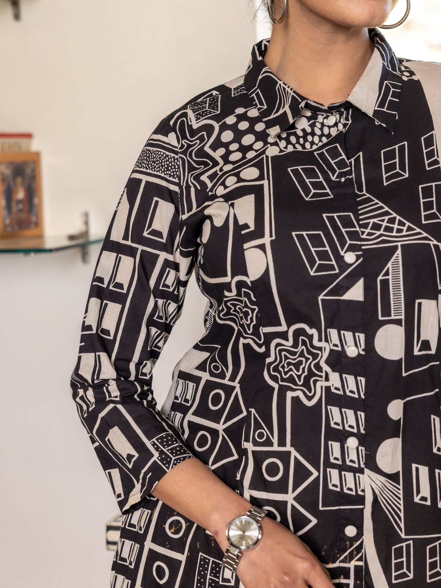 Soft Cotton Geometric High Low Black Kurta