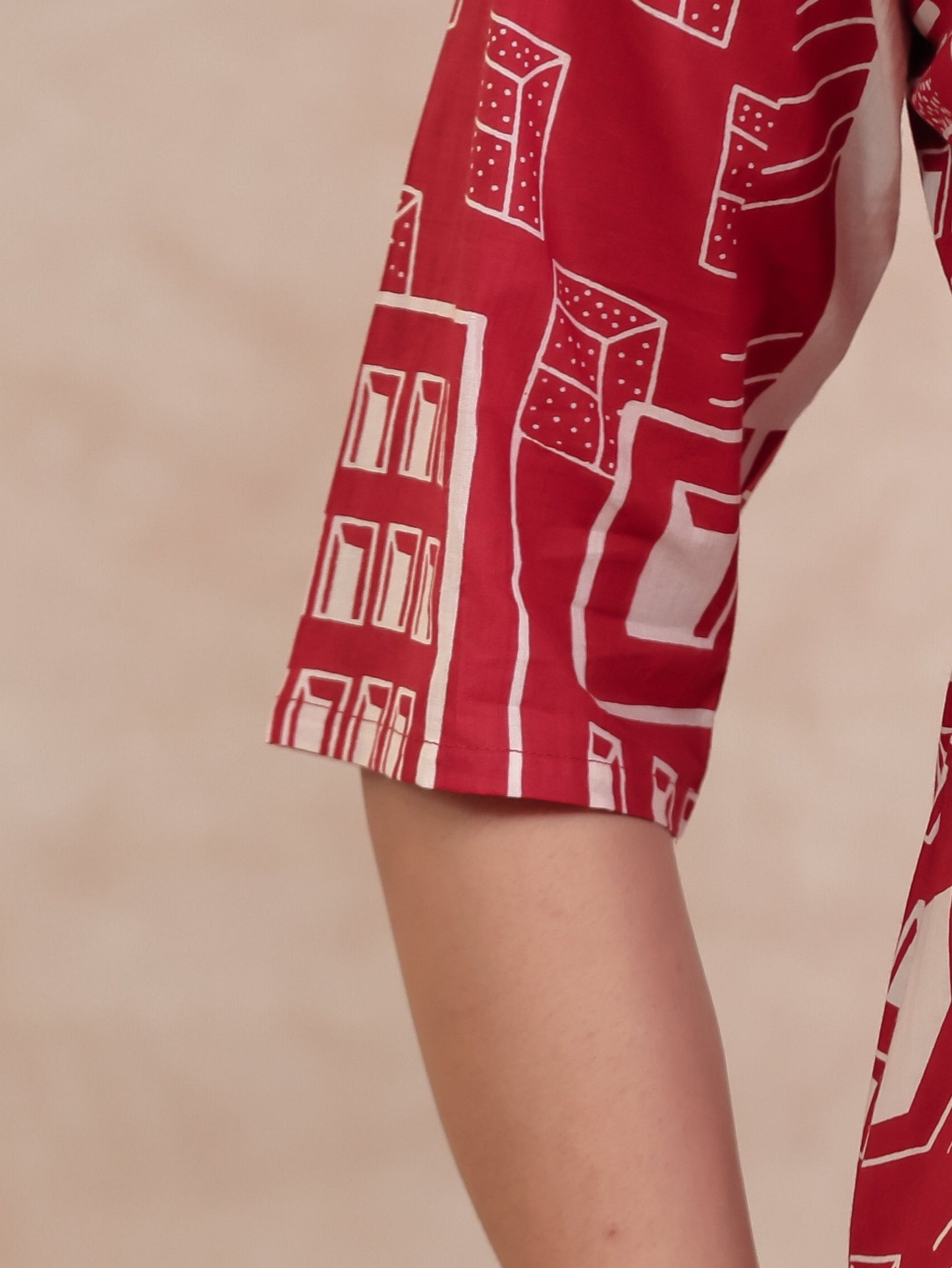 Soft Cotton Abstract Straight Red Kurta