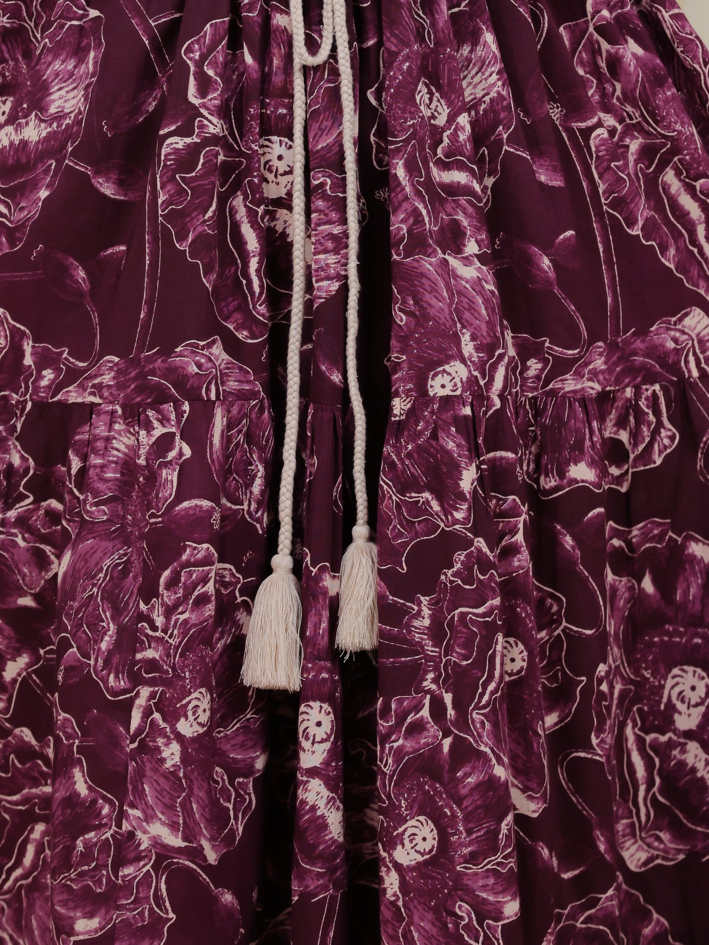 Soft Cotton Floral Gathered Purple Dress