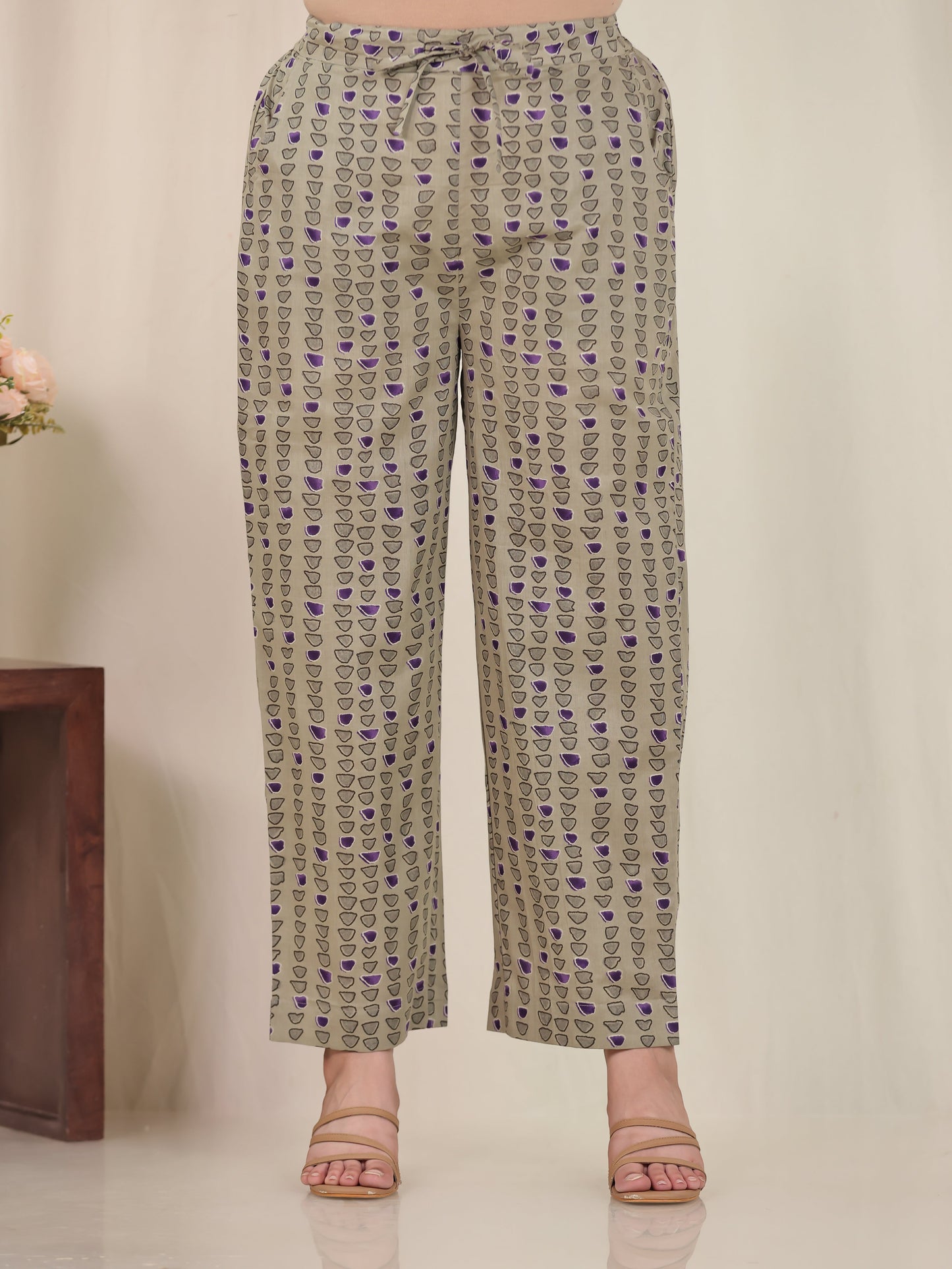 Soft Cotton Floral Purple Straight Trousers