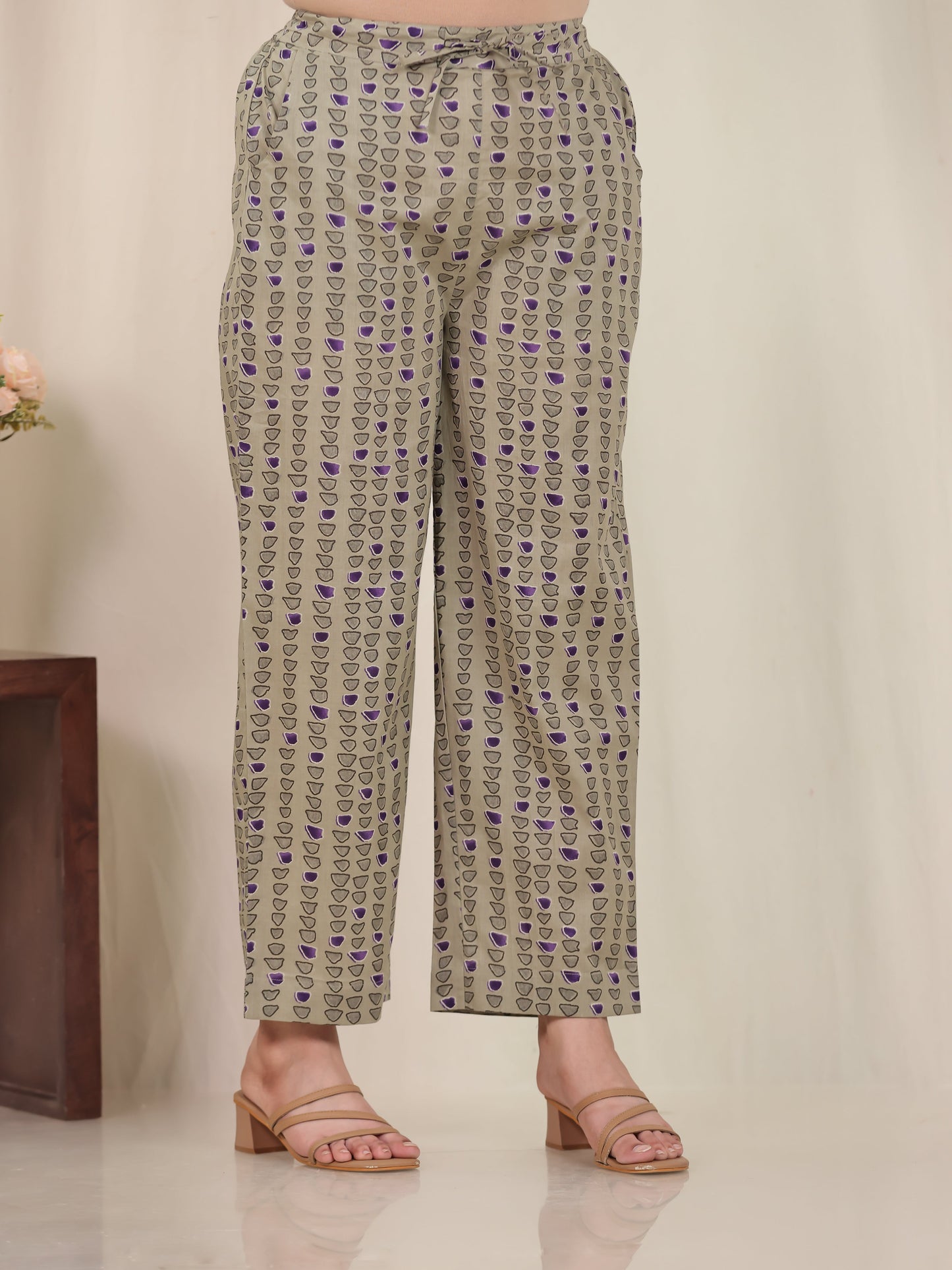 Soft Cotton Floral Purple Straight Trousers