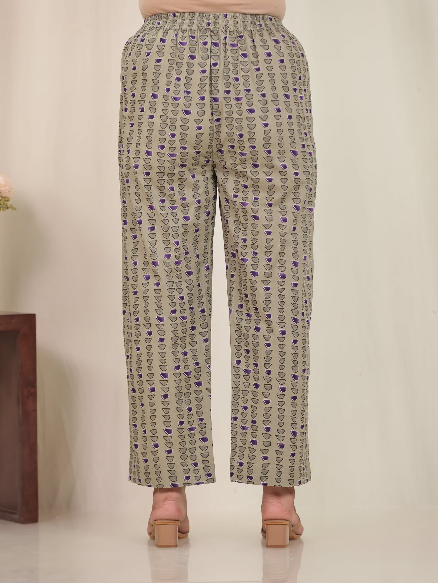 Soft Cotton Floral Purple Straight Trousers