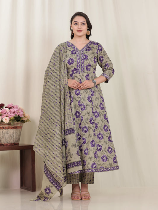 Cotton Voile Floral Purple Dupatta
