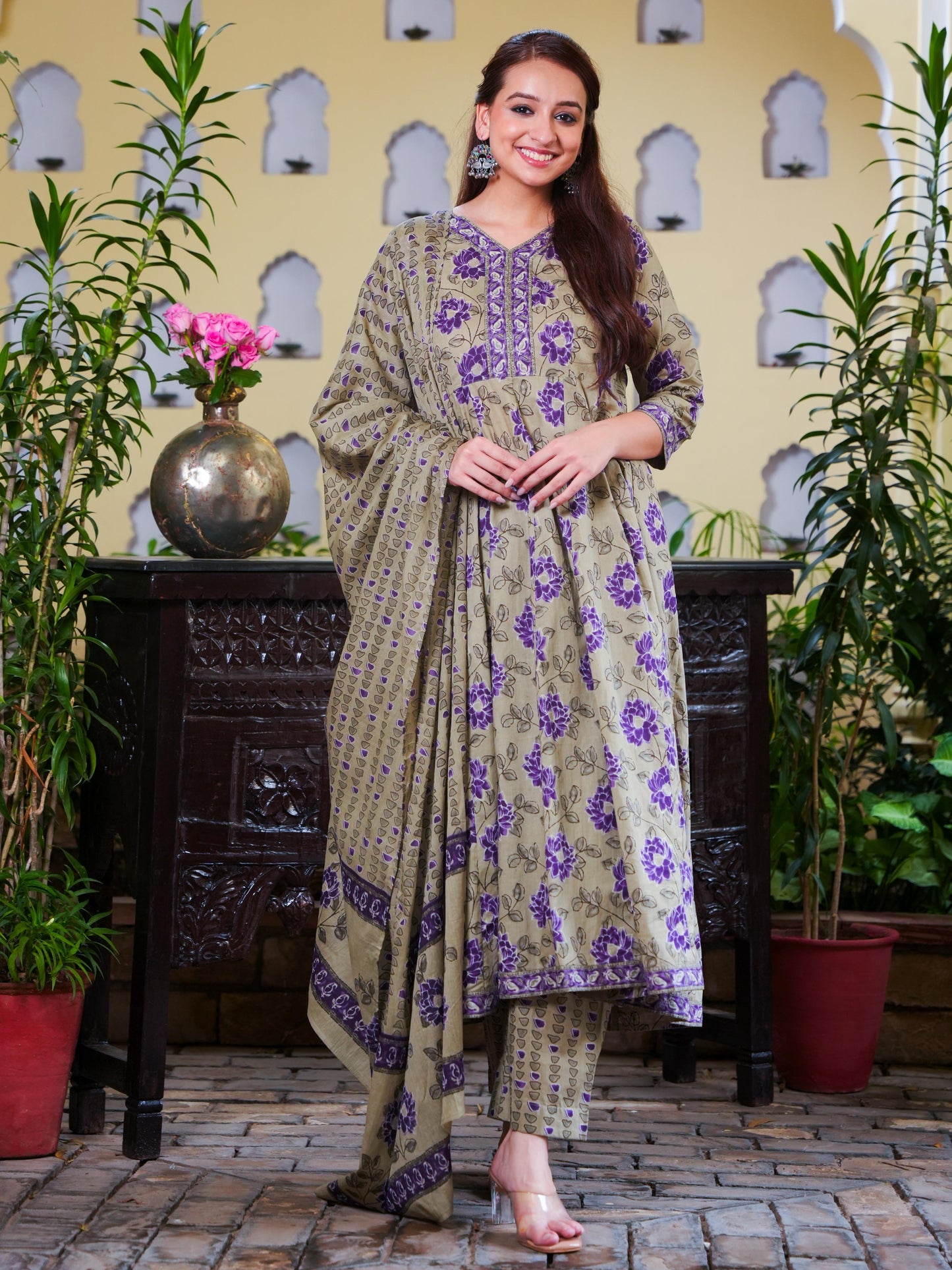 Cotton Voile Floral Purple Dupatta