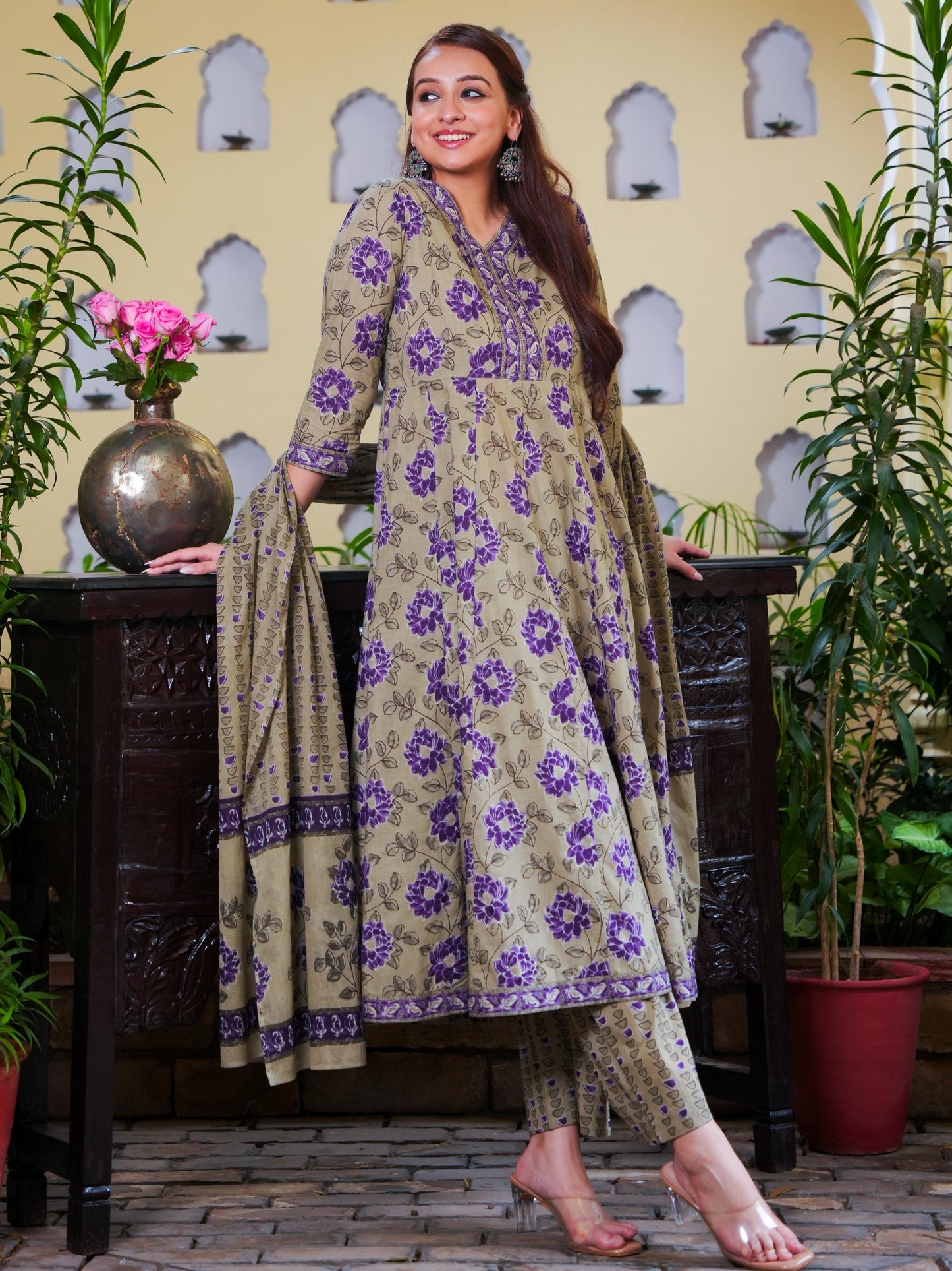 Cotton Voile Floral Purple Dupatta