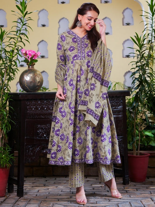 Cotton Voile Floral Purple Dupatta