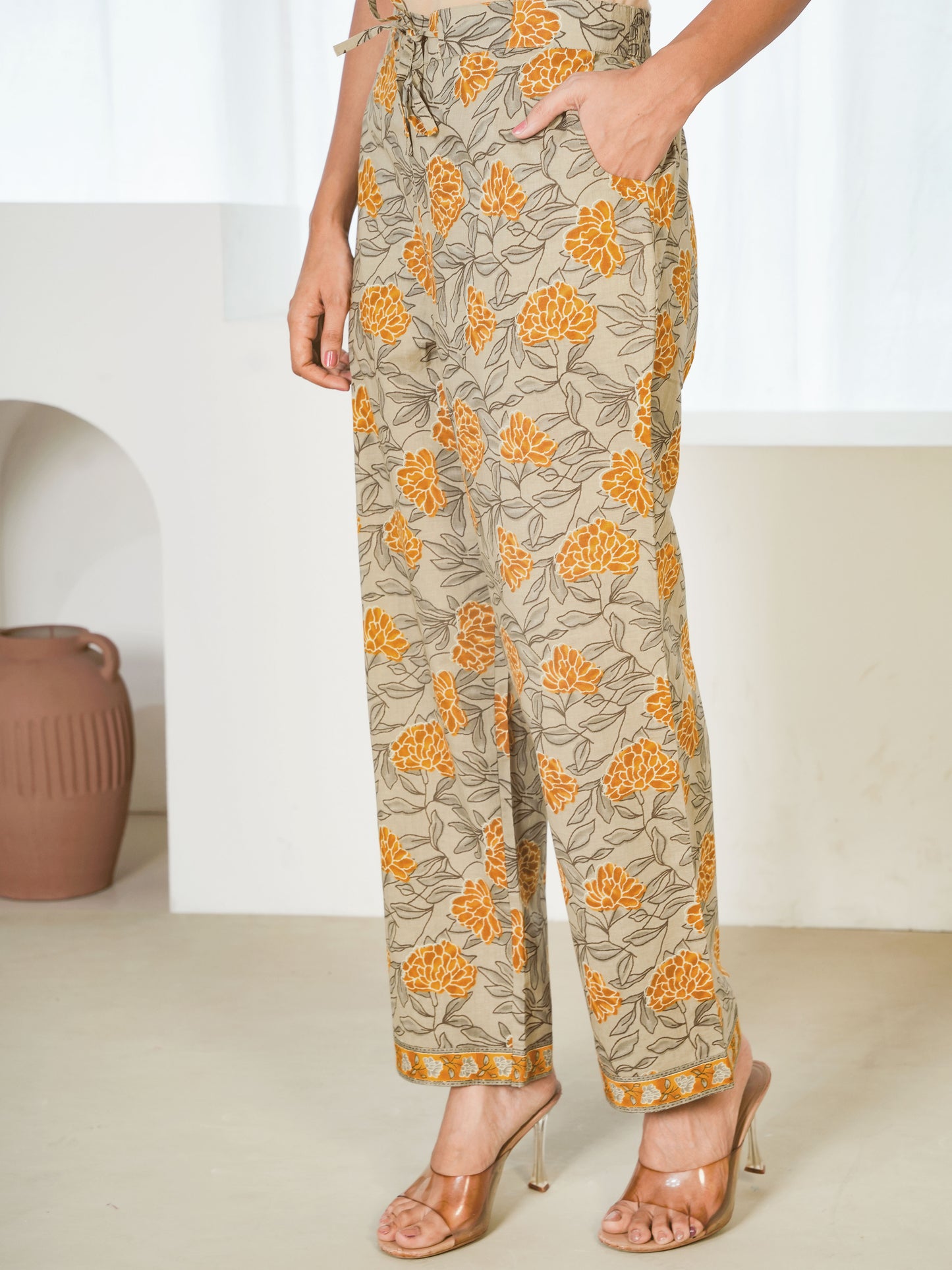 Soft Cotton Floral Anarkali Yellow Kurta