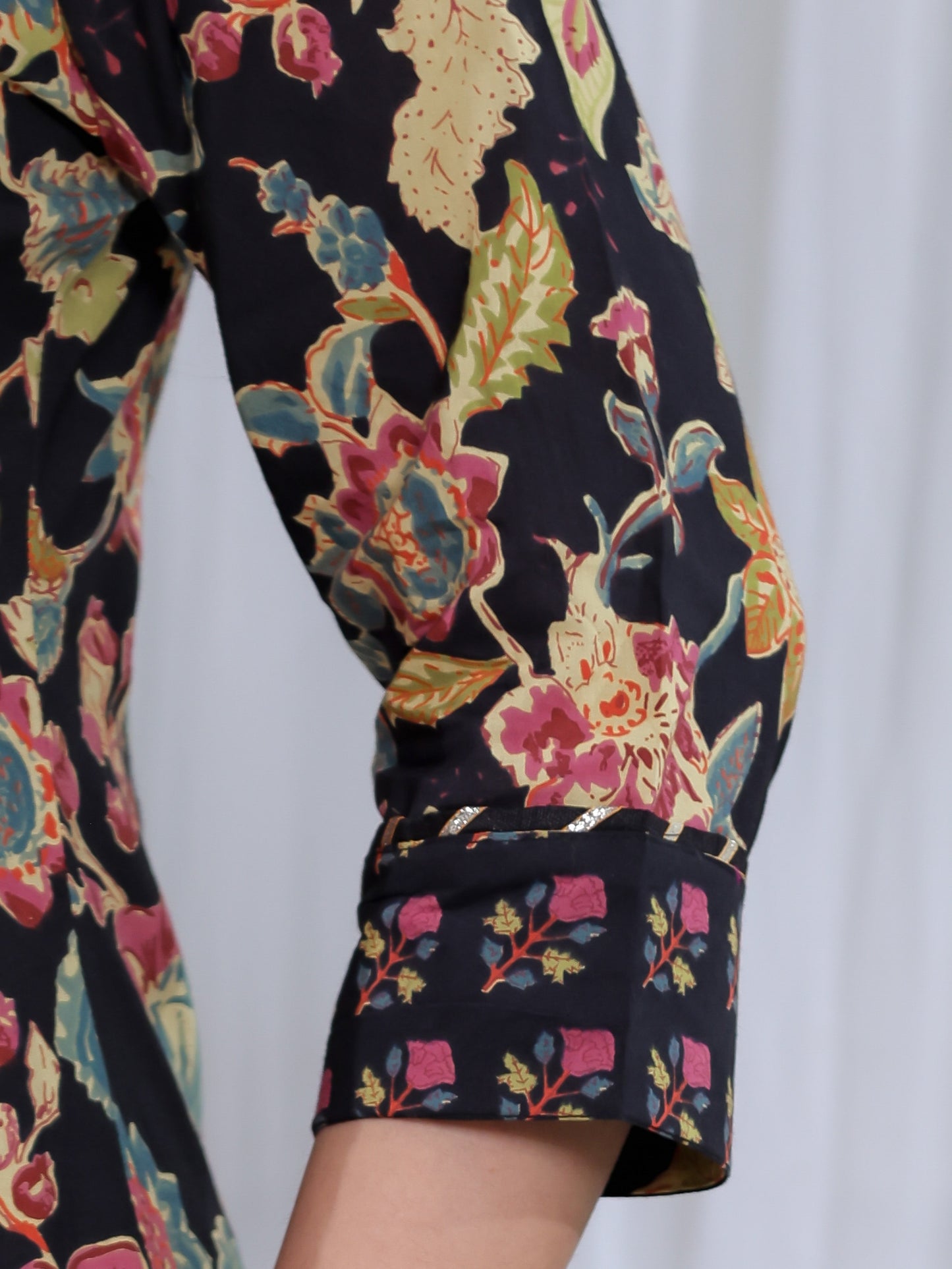 Soft Cotton Floral Flared Black Kurta