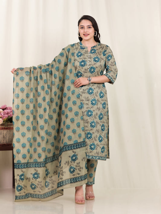 Cotton Voile Floral Green Dupatta