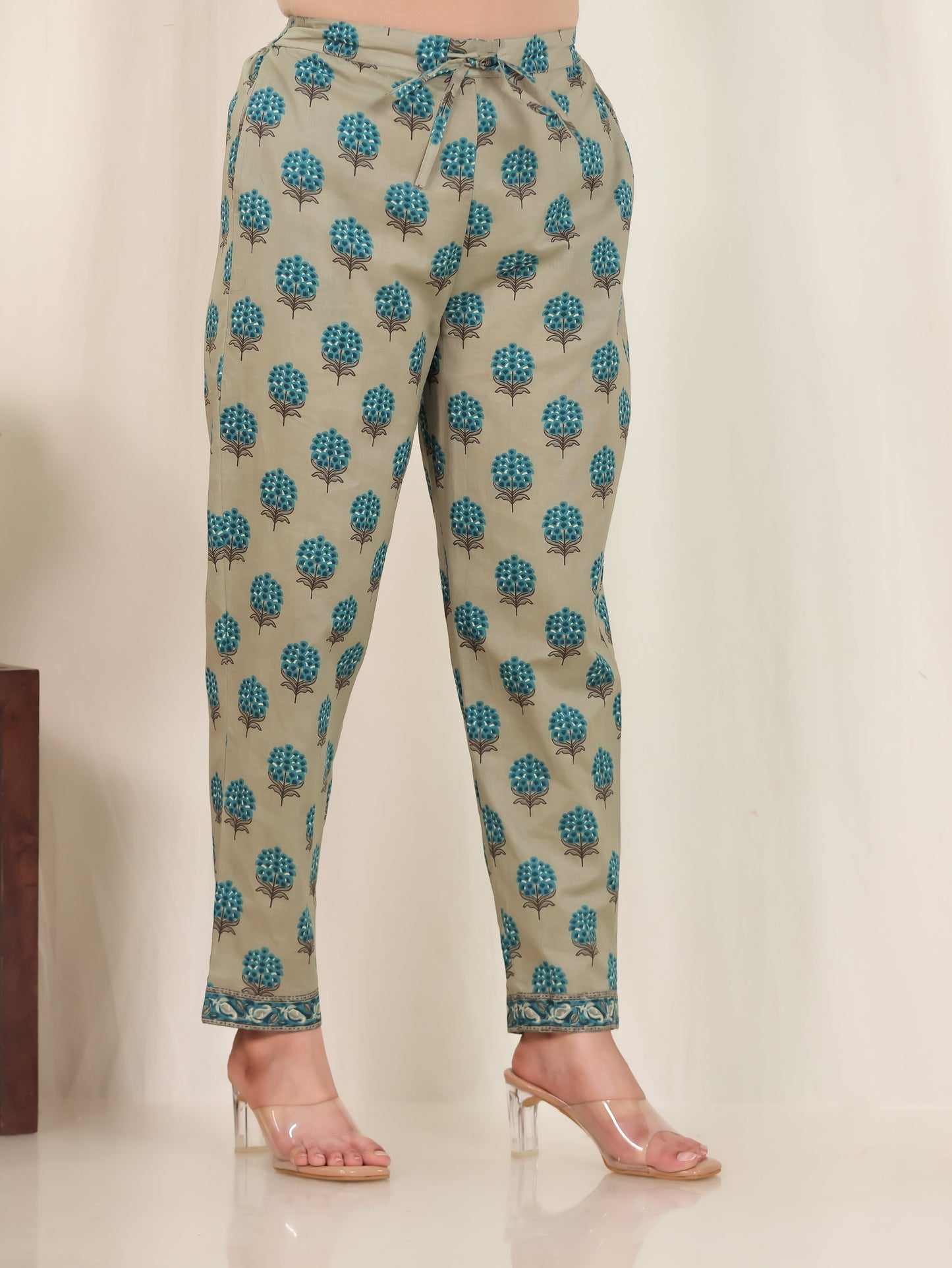 Soft Cotton Floral Straight Blue Kurta