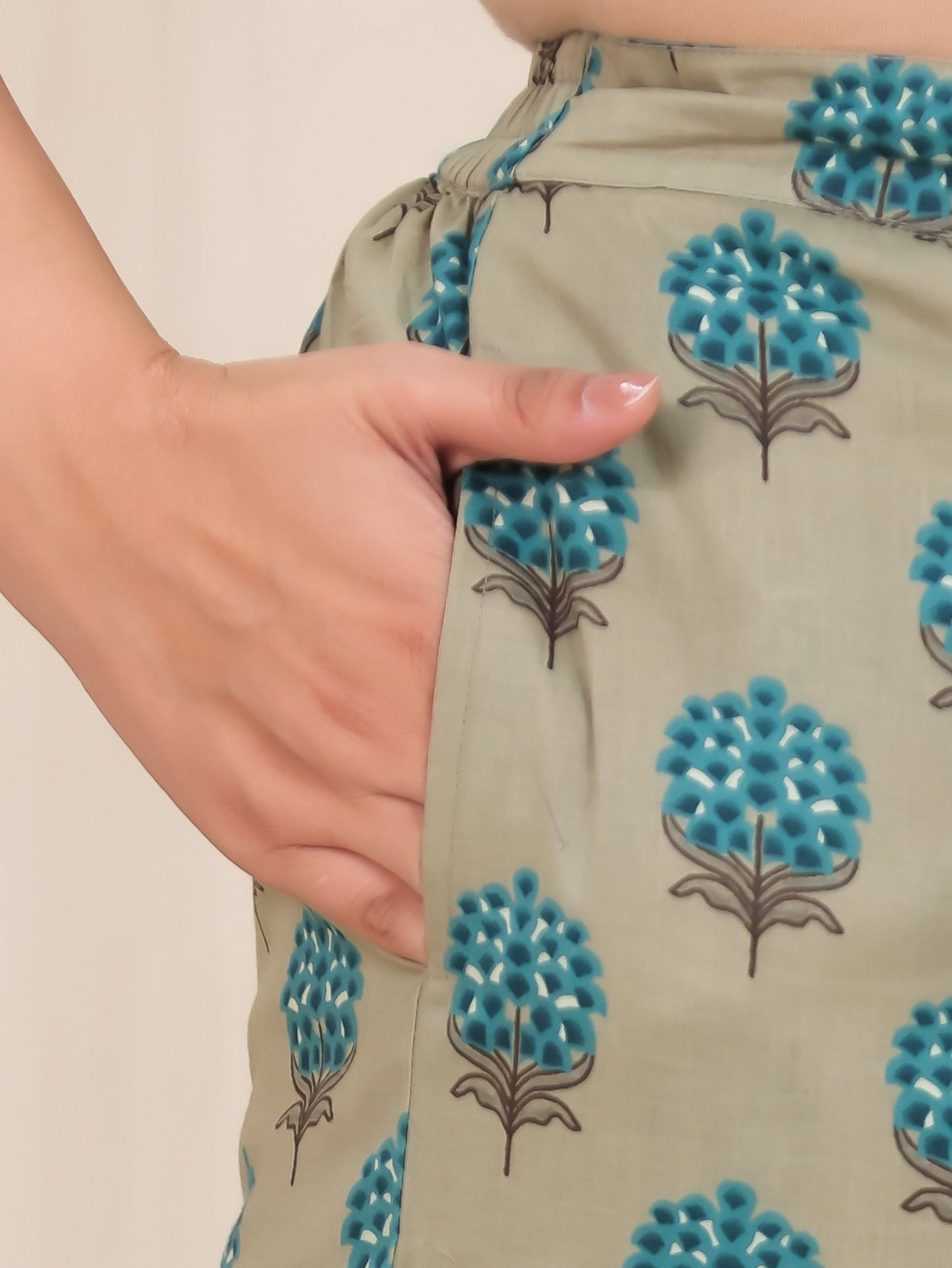 Soft Cotton Floral Straight Blue Kurta