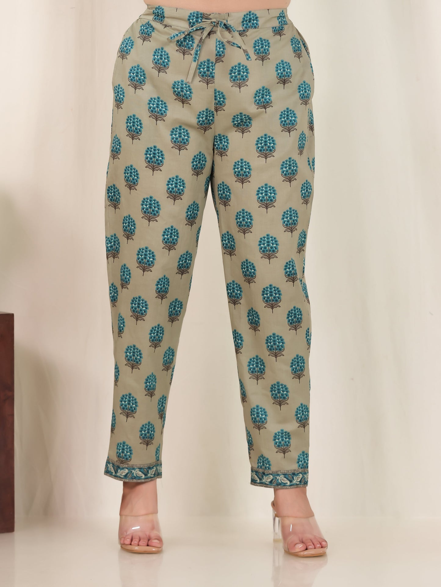 Soft Cotton Floral Straight Blue Kurta