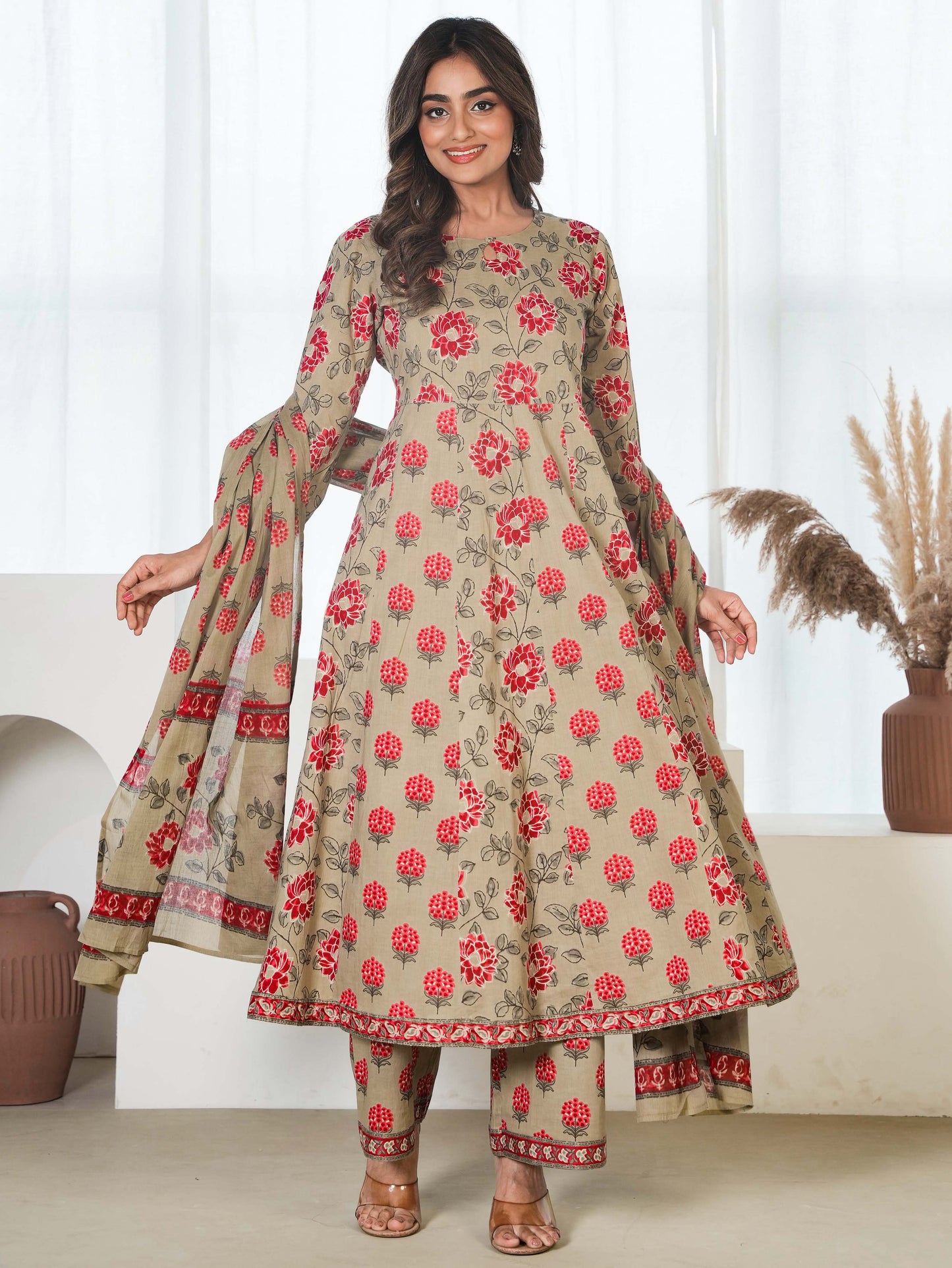 Cotton Voile Floral Maroon Dupatta