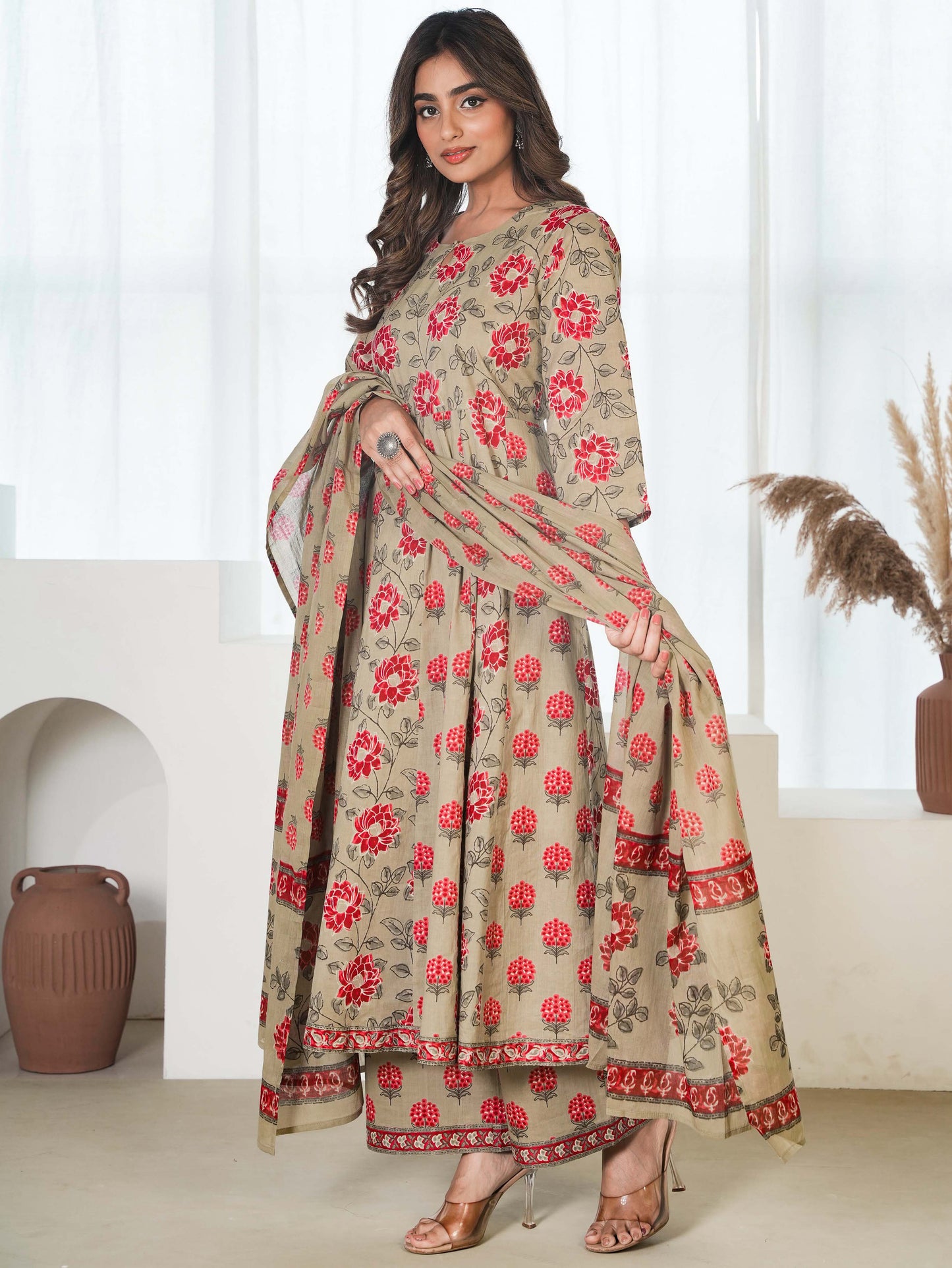 Cotton Voile Floral Maroon Dupatta