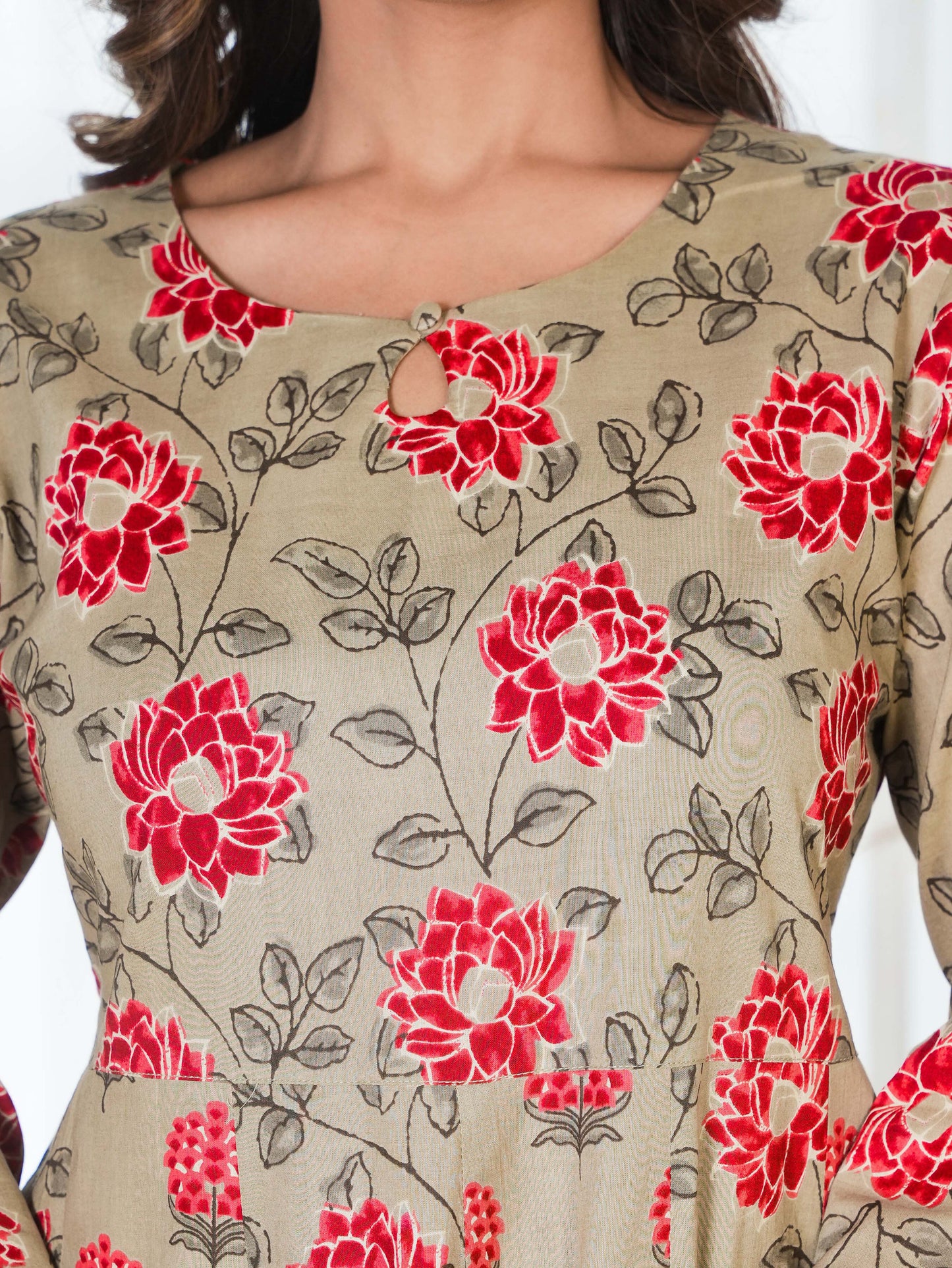 Soft Cotton Floral Anarkali Maroon Kurta