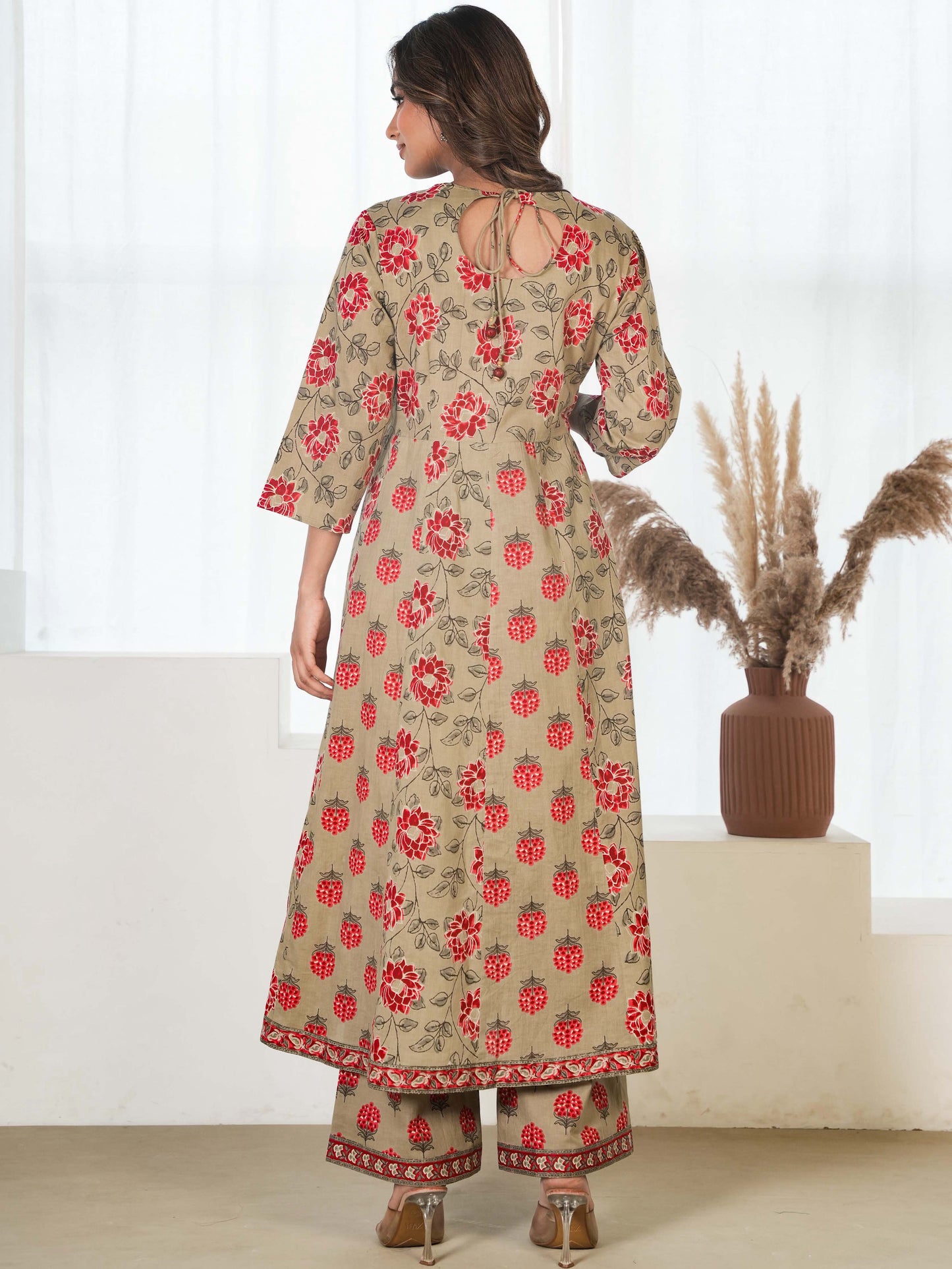 Soft Cotton Floral Anarkali Maroon Kurta