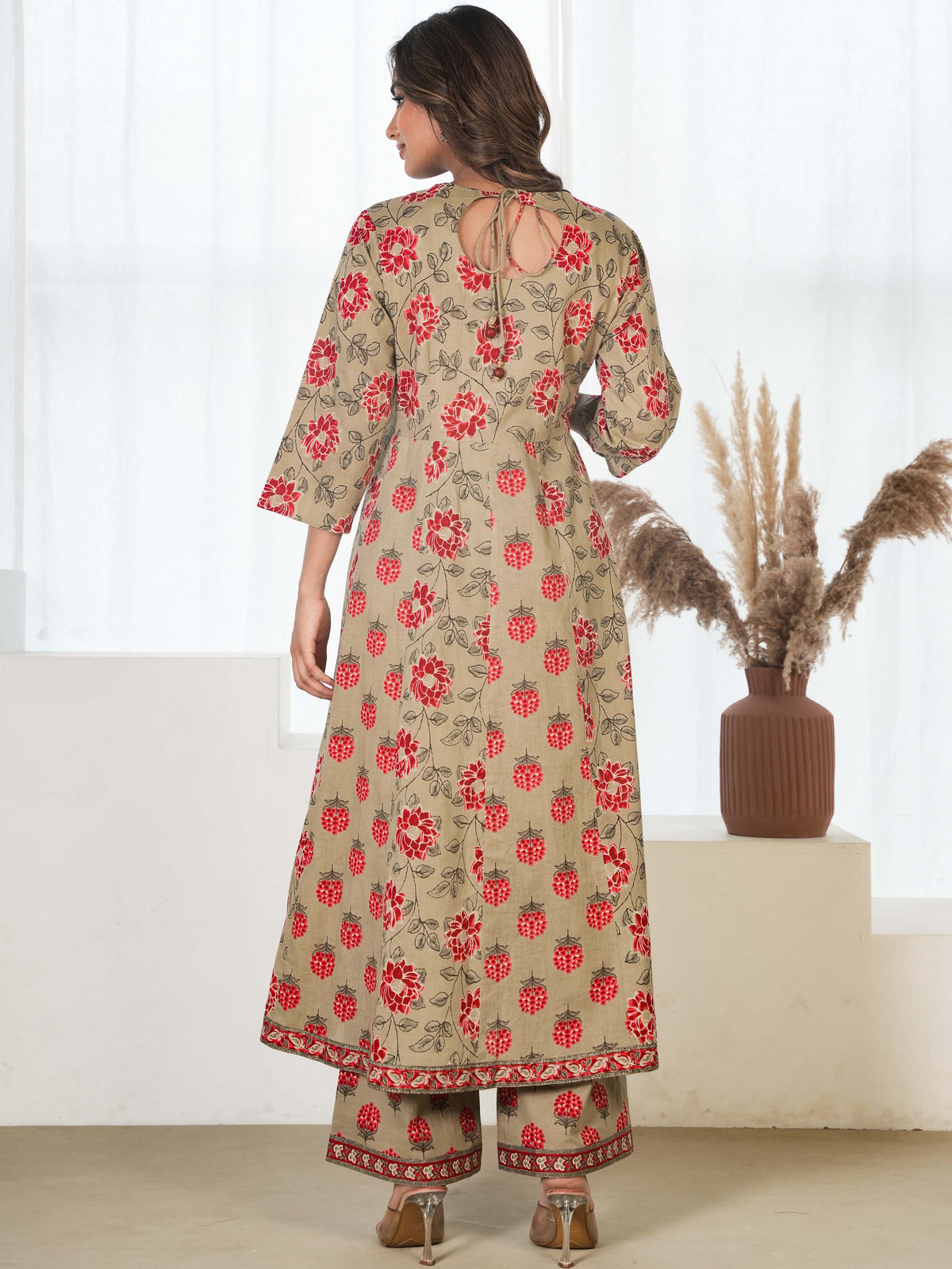 Soft Cotton Floral Anarkali Maroon Kurta