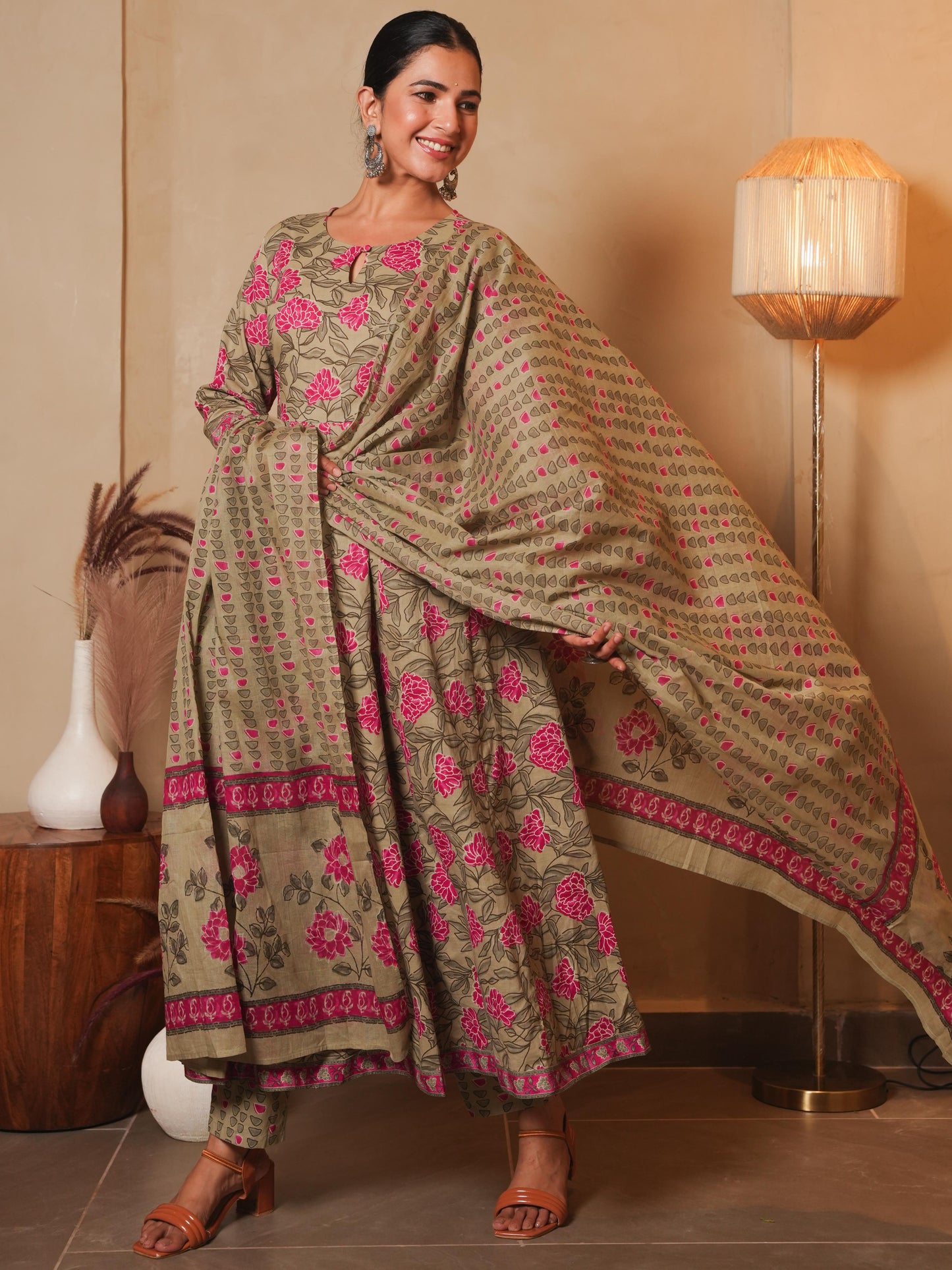 Cotton Voile Floral Pink Dupatta