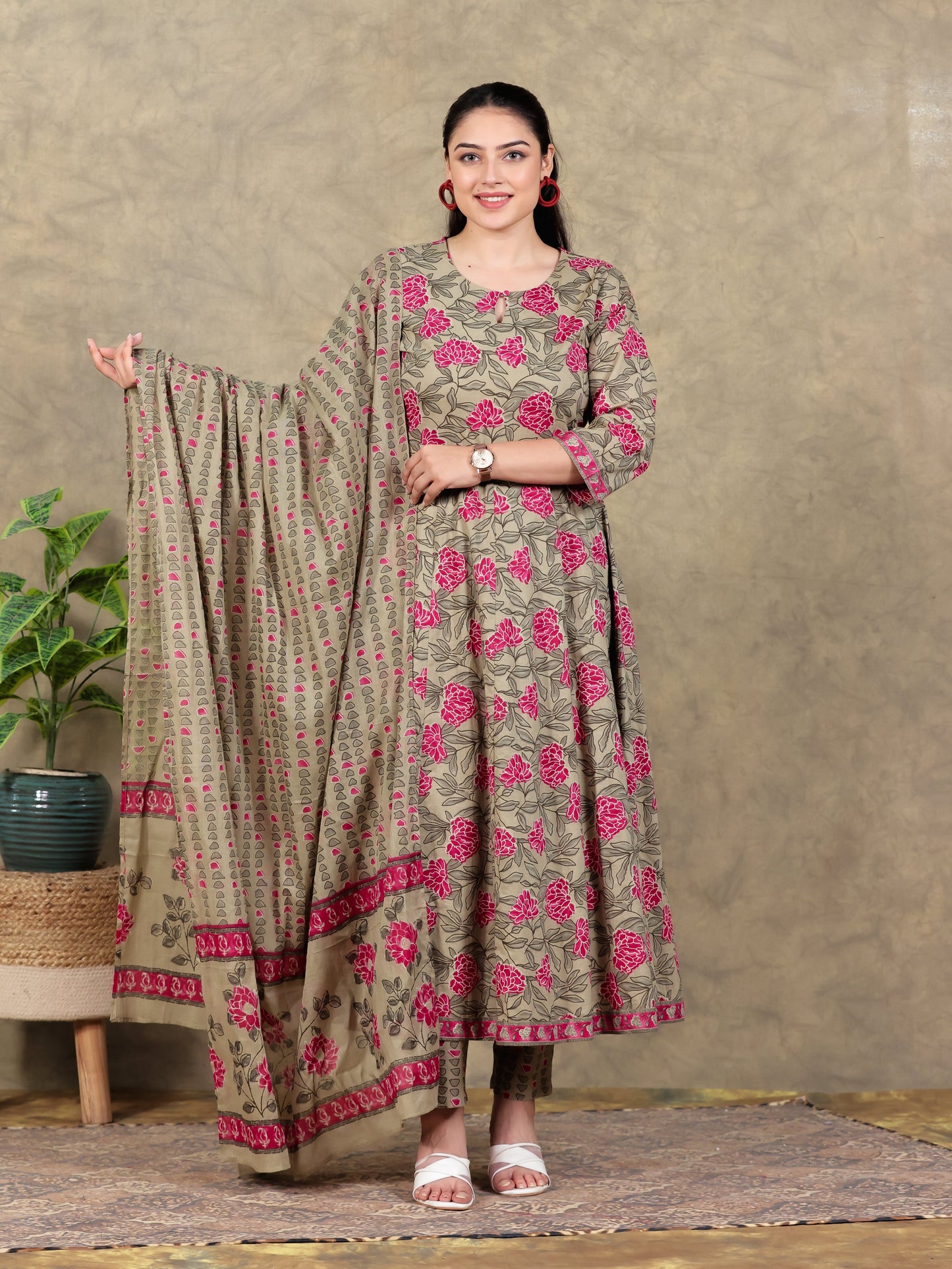 Cotton Voile Floral Pink Dupatta