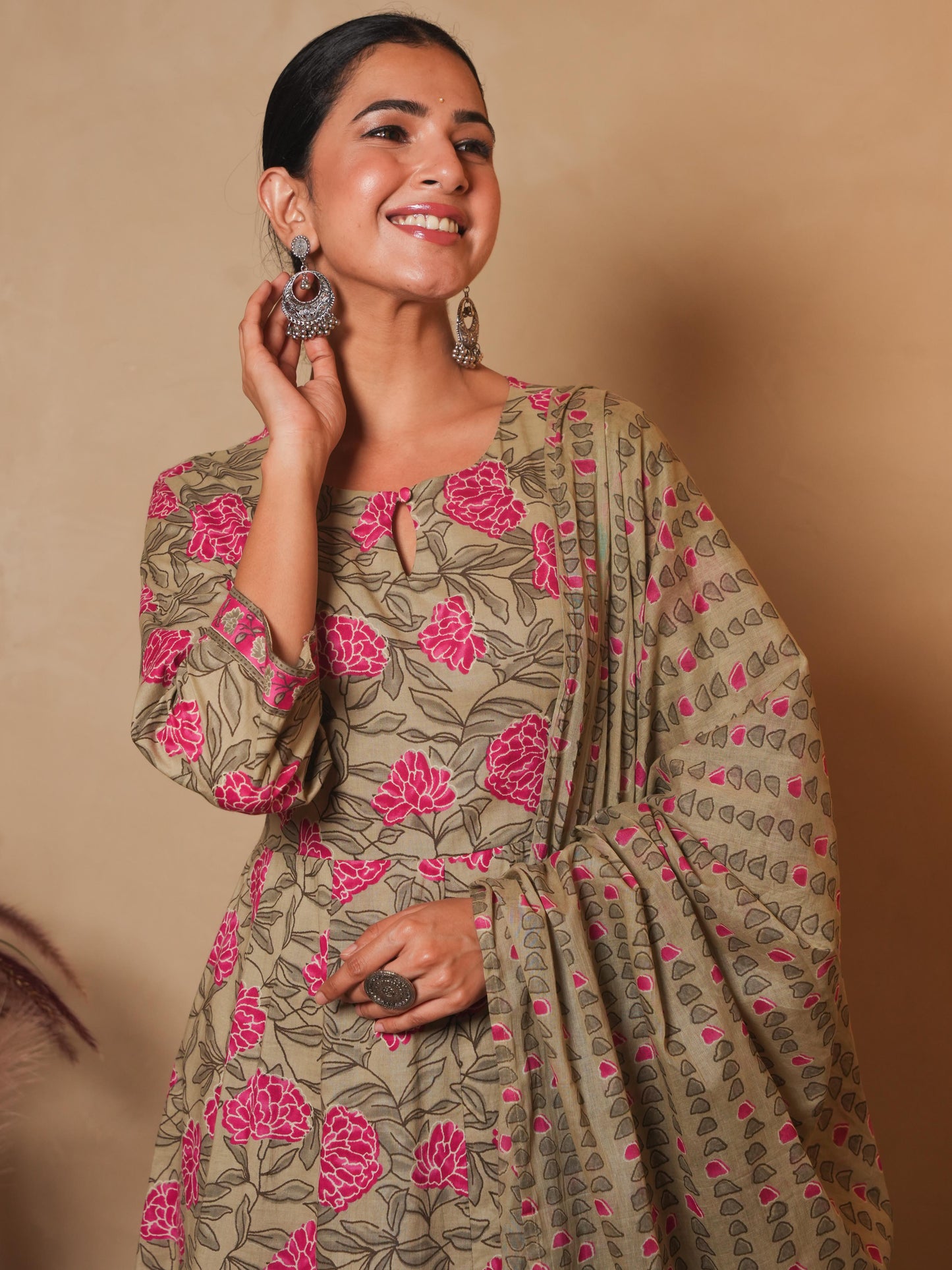 Cotton Voile Floral Pink Dupatta