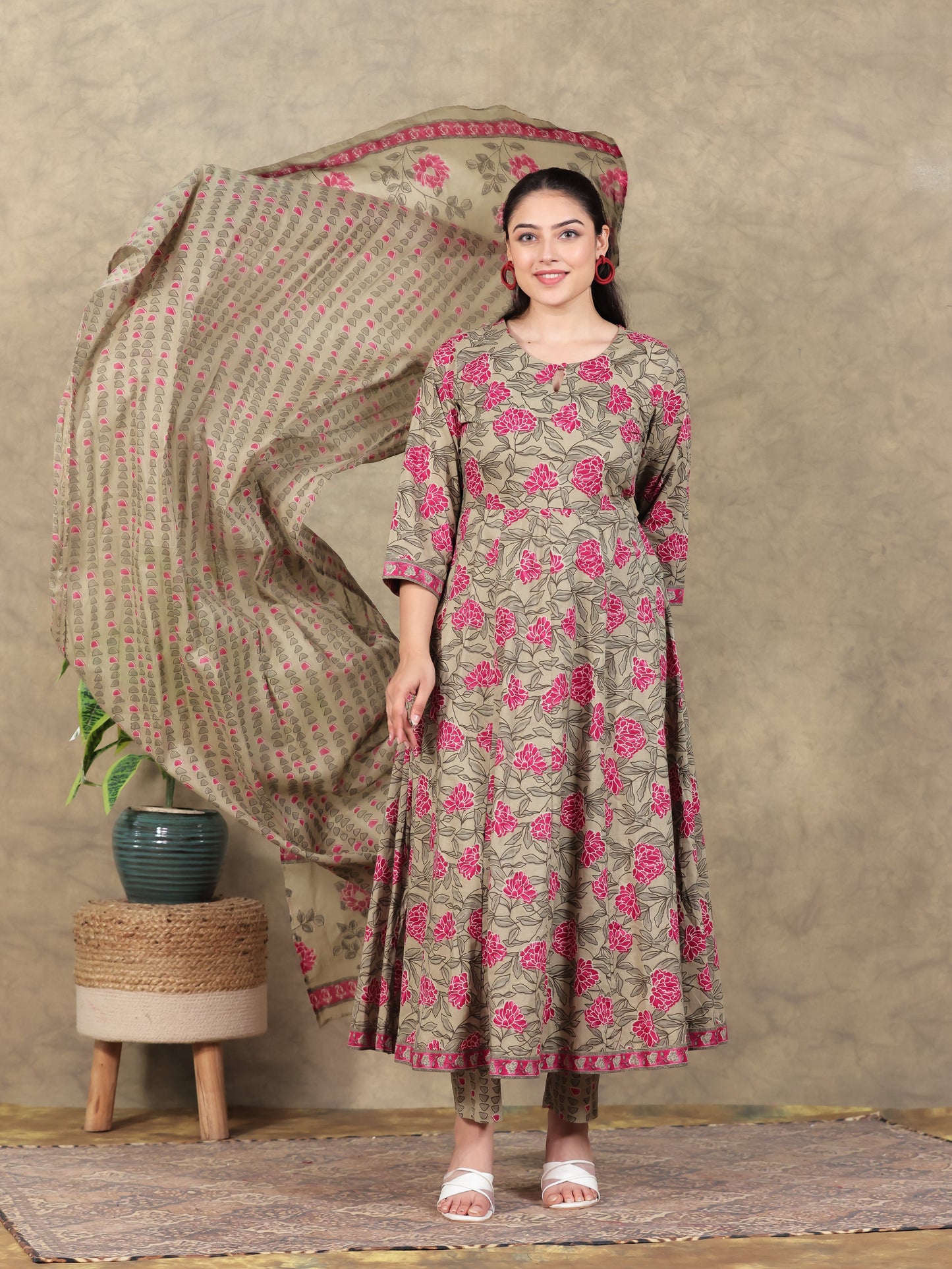 Cotton Voile Floral Pink Dupatta