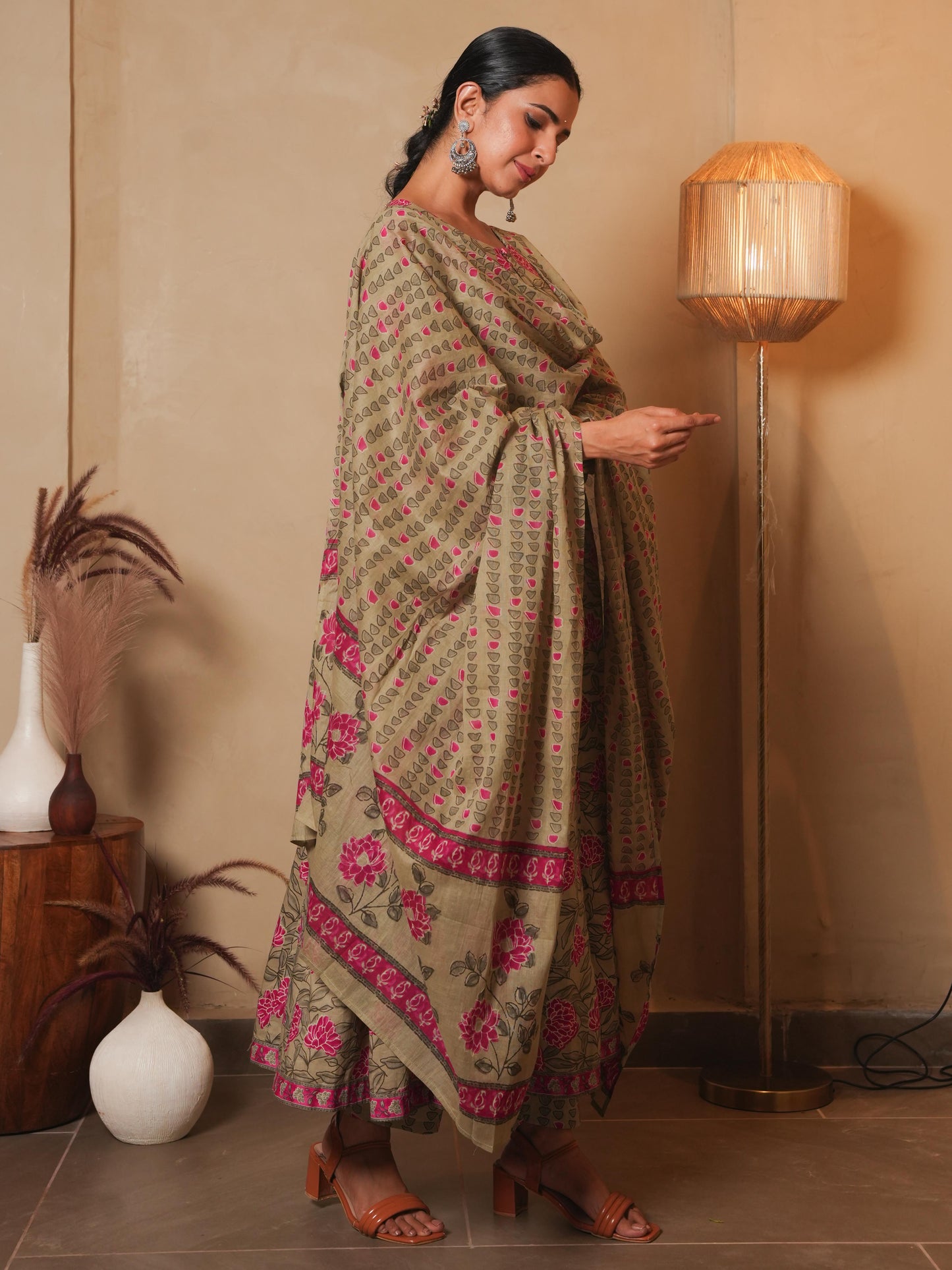 Cotton Voile Floral Pink Dupatta
