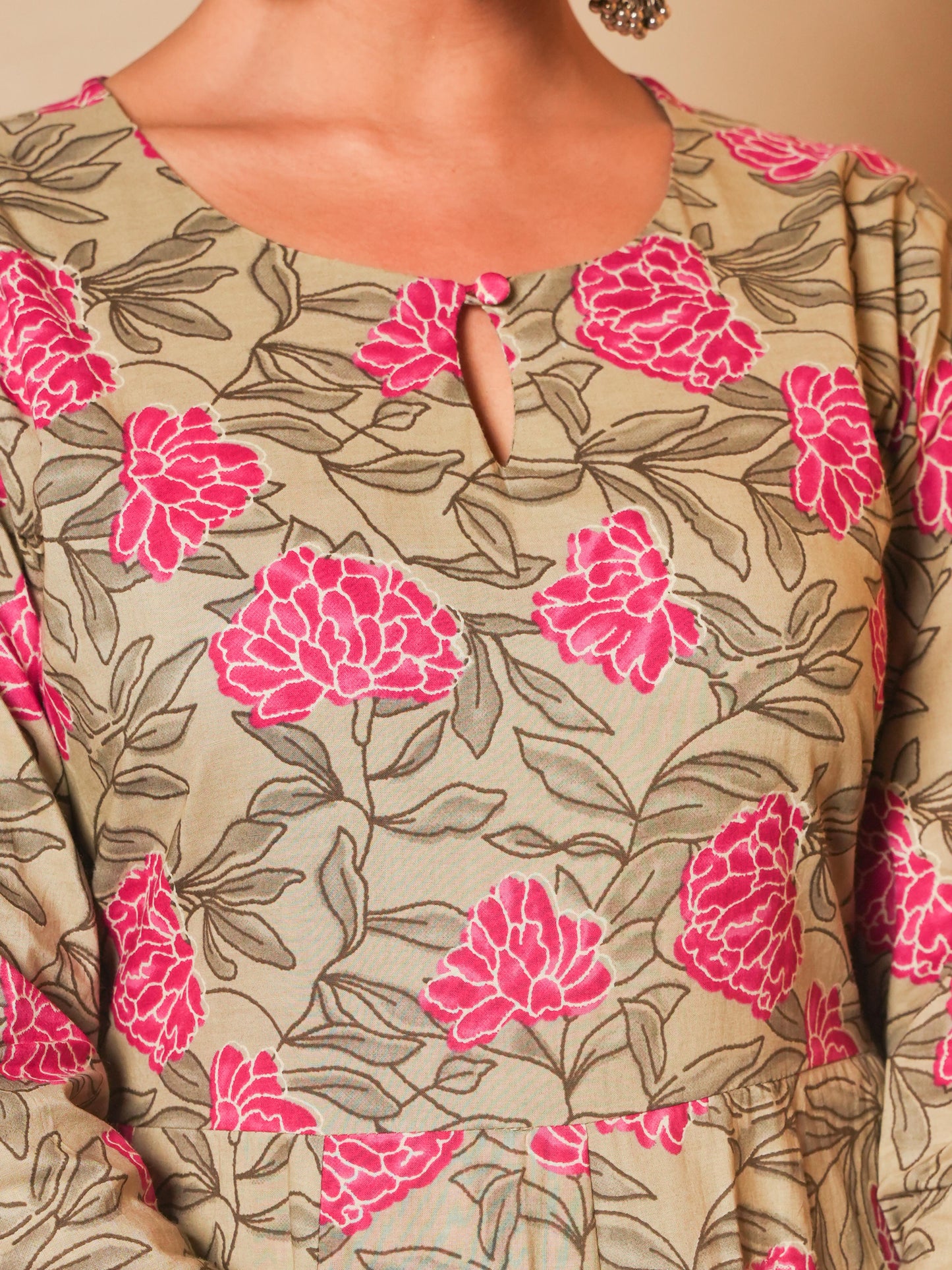 Soft Cotton Floral Anarkali Pink Kurta
