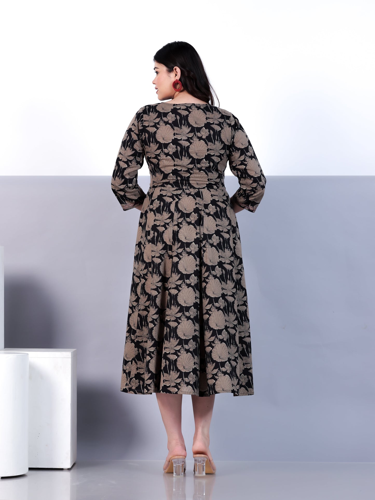 Embroidered Soft Cotton Floral Angrakha Black Dress