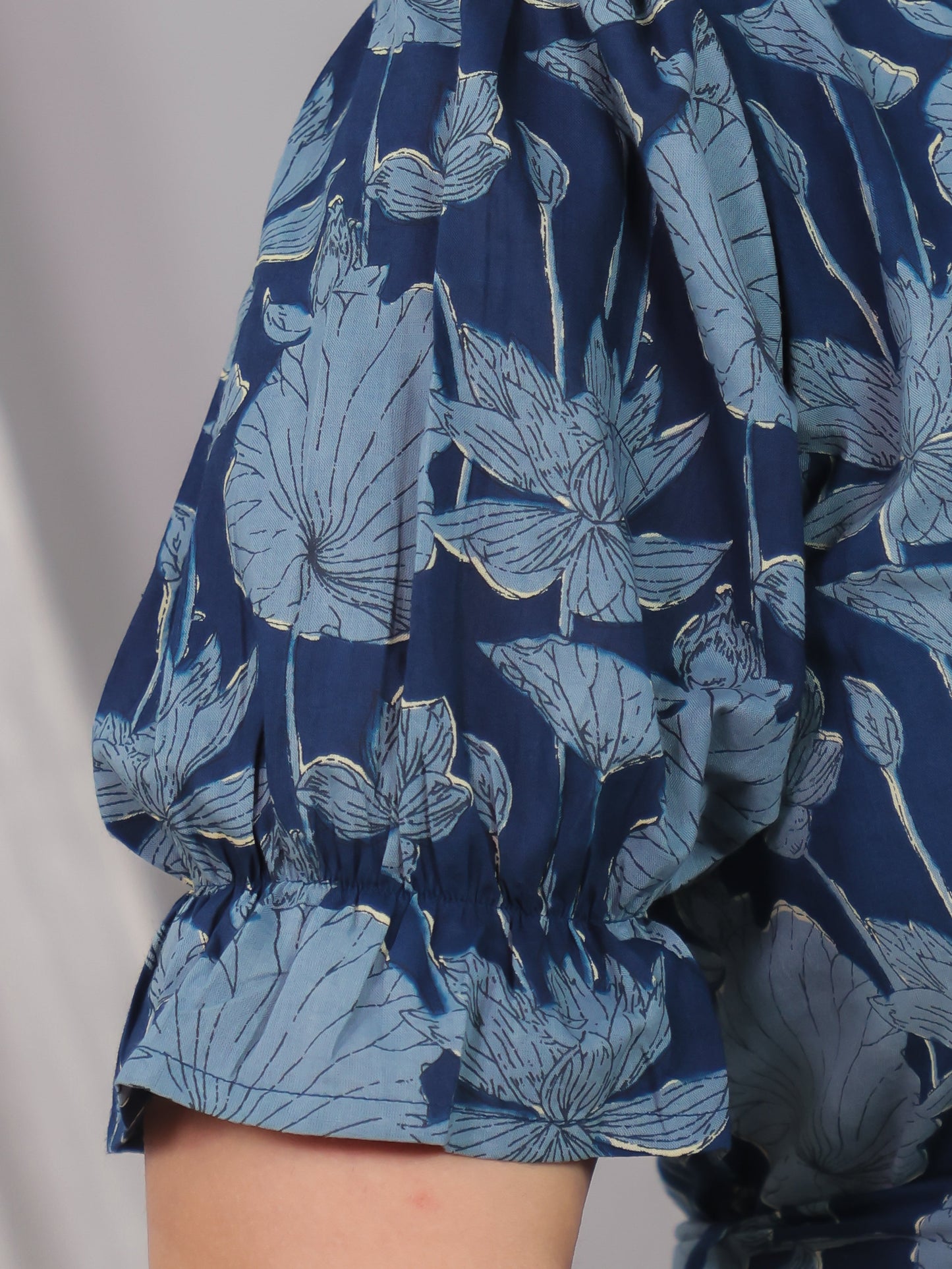 Soft Cotton Floral Flared Blue Dress